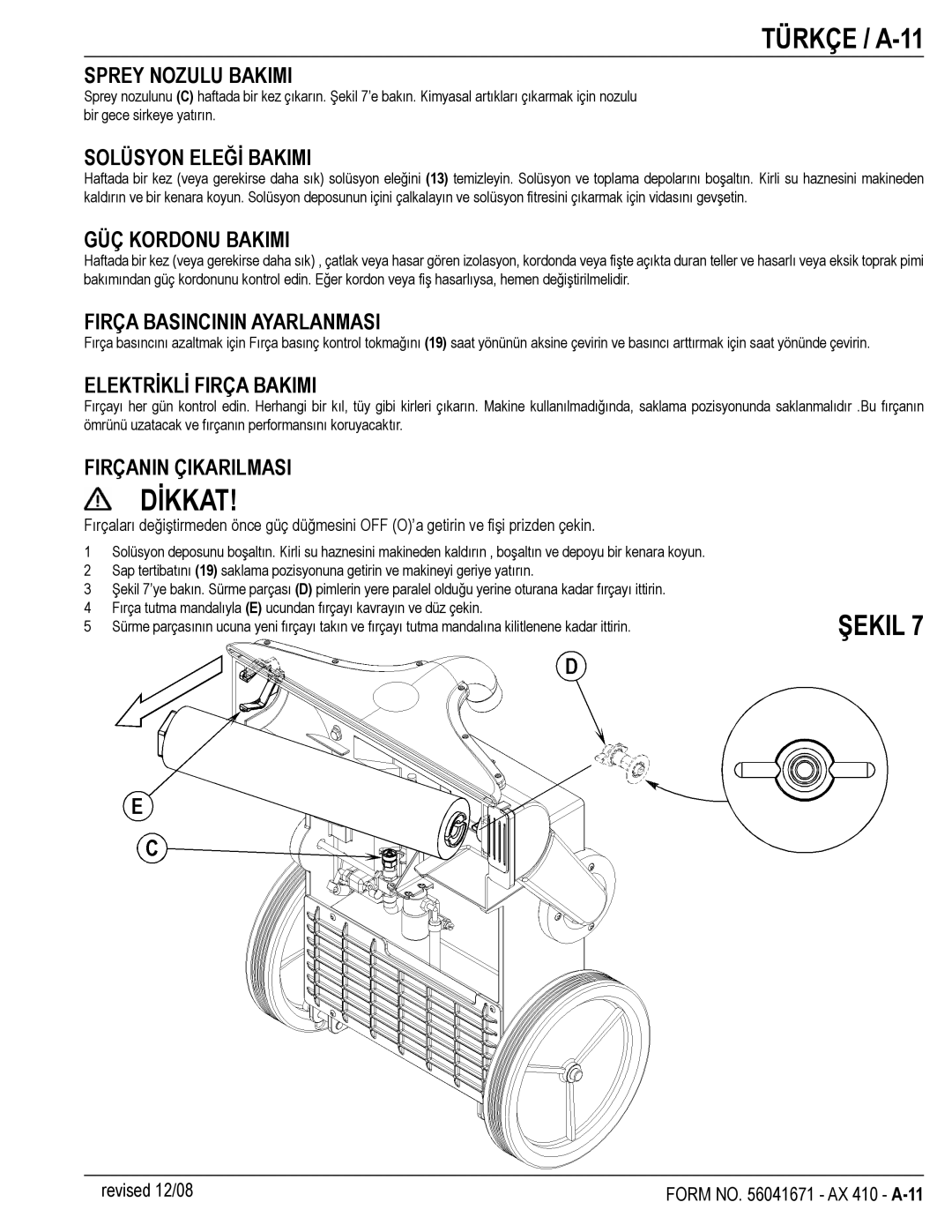 Nilfisk-ALTO 56265007, 56265002 manual Türkçe / A-11 