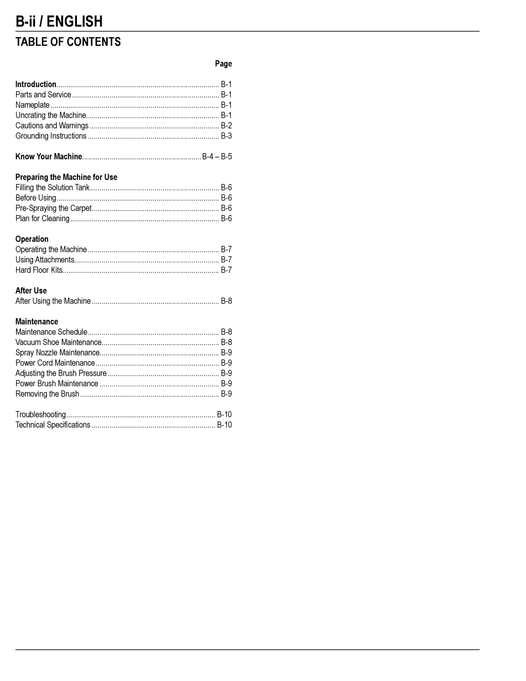 Nilfisk-ALTO 56265002, 56265007 manual Ii / English, Table of Contents 