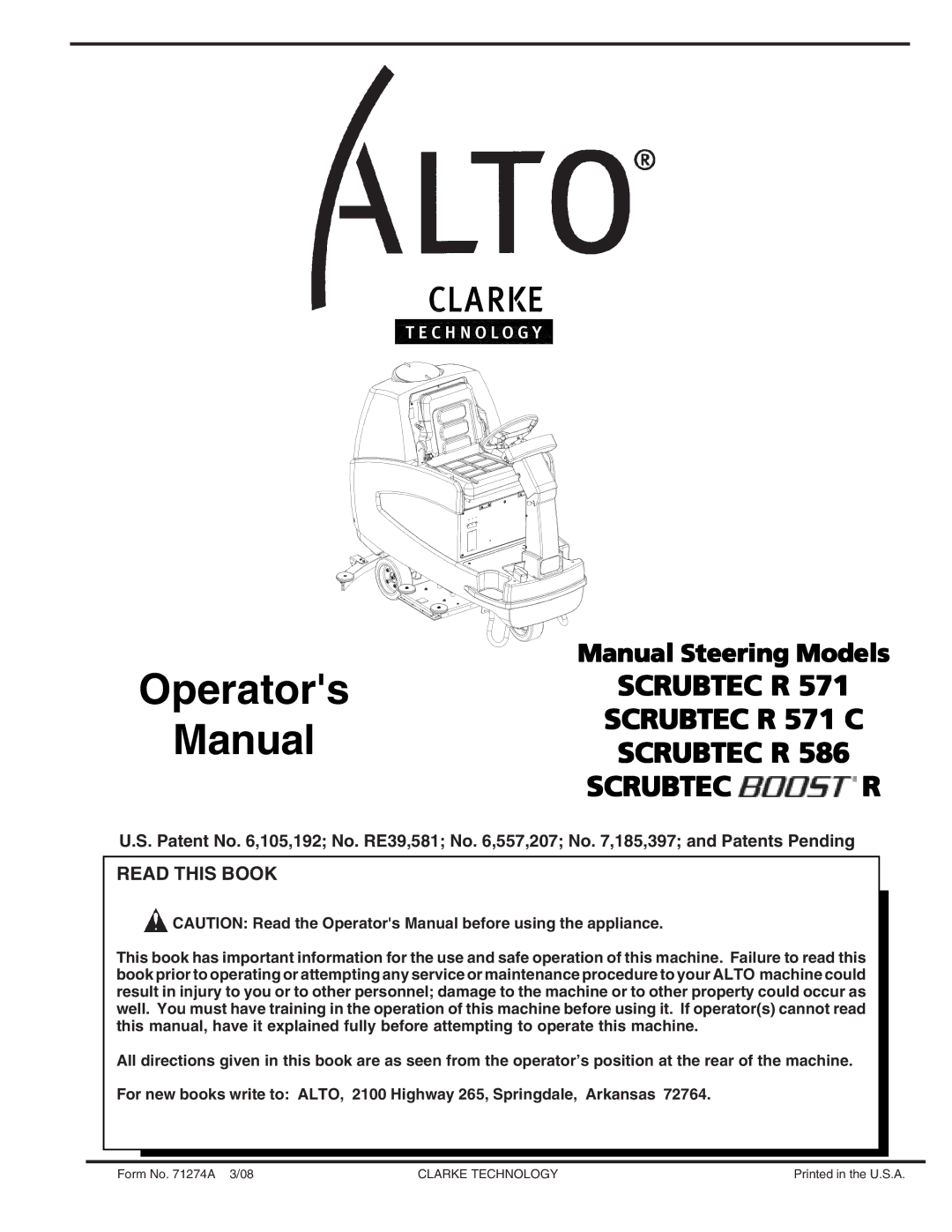 Nilfisk-ALTO R 571 C, SCRUBTEC R 586, SCRUBTEC R 571, BOOST R manual Operators Manual 