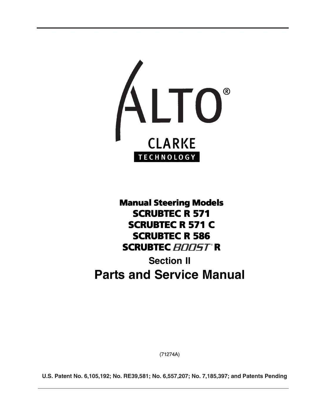 Nilfisk-ALTO R 571 C, SCRUBTEC R 586, SCRUBTEC R 571, BOOST R manual Section, 71274A 