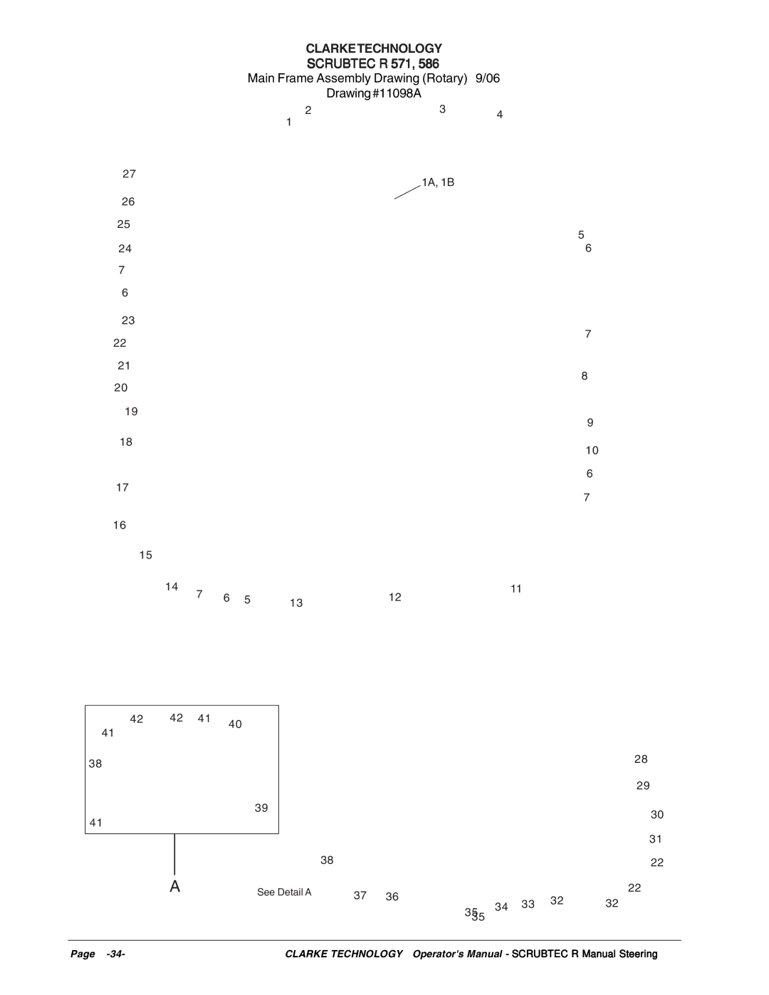 Nilfisk-ALTO BOOST R, R 571 C, SCRUBTEC R 586 Scrubtec R 571, Main Frame Assembly Drawing Rotary 9/06 Drawing#11098A 