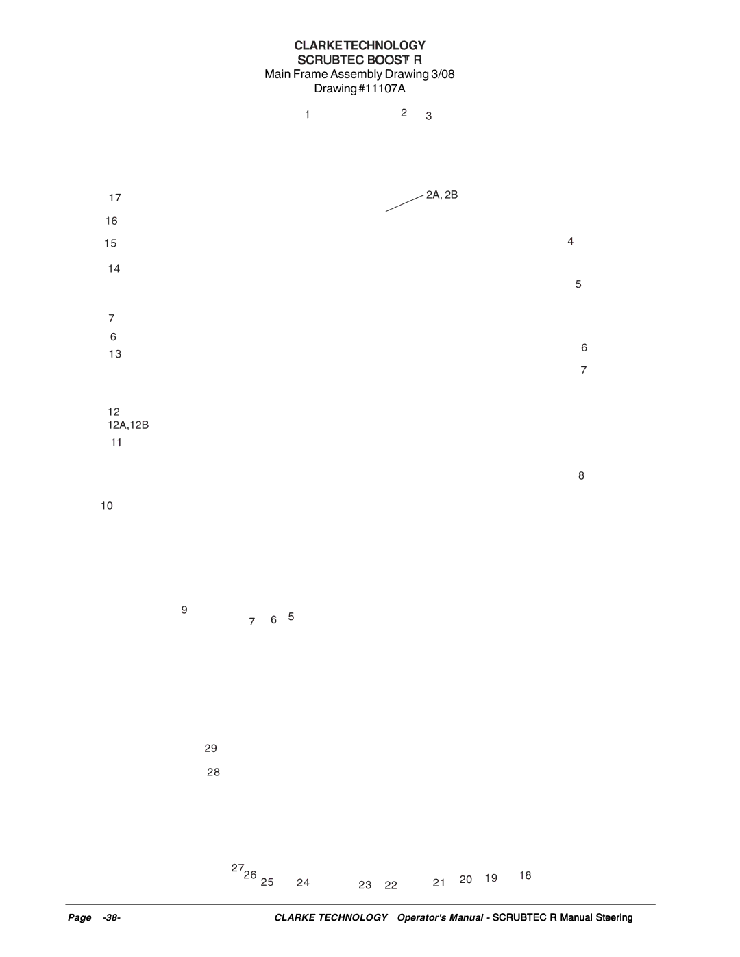 Nilfisk-ALTO R 571 C, R 586, BOOST R Clarketechnology Scrubtec Boost R, Main Frame Assembly Drawing 3/08 Drawing#11107A 