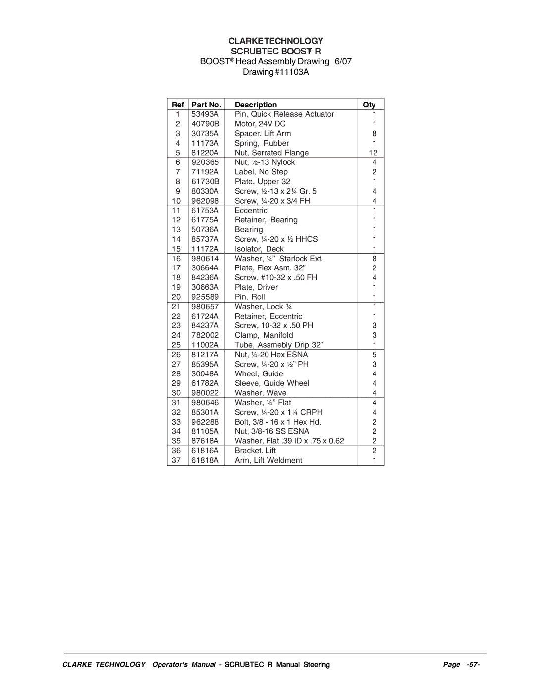 Nilfisk-ALTO SCRUBTEC R 586, R 571 C, SCRUBTEC R 571, BOOST R manual Boost Head Assembly Drawing 6/07 Drawing#11103A 