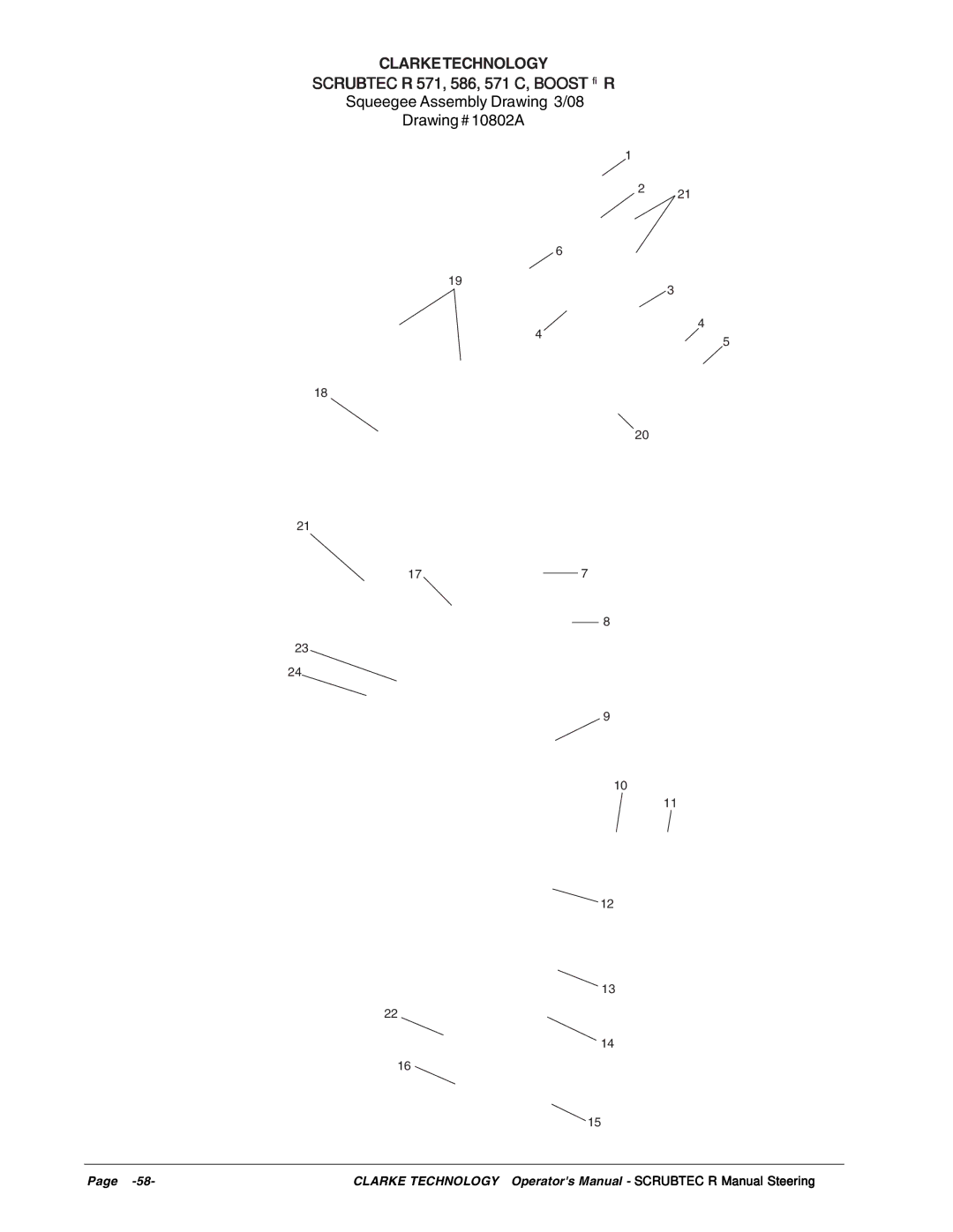 Nilfisk-ALTO R 571 C, SCRUBTEC R 586, SCRUBTEC R 571, BOOST R manual Squeegee Assembly Drawing 3/08 Drawing # 10802A 