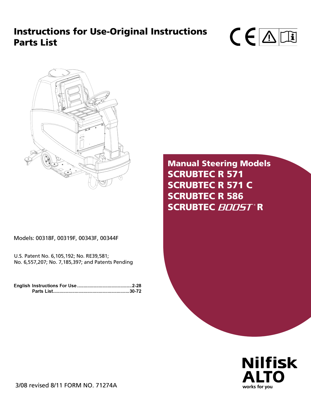 Nilfisk-ALTO R 571 C, SCRUBTEC R 586, SCRUBTEC R 571, BOOST R manual Operators Manual 