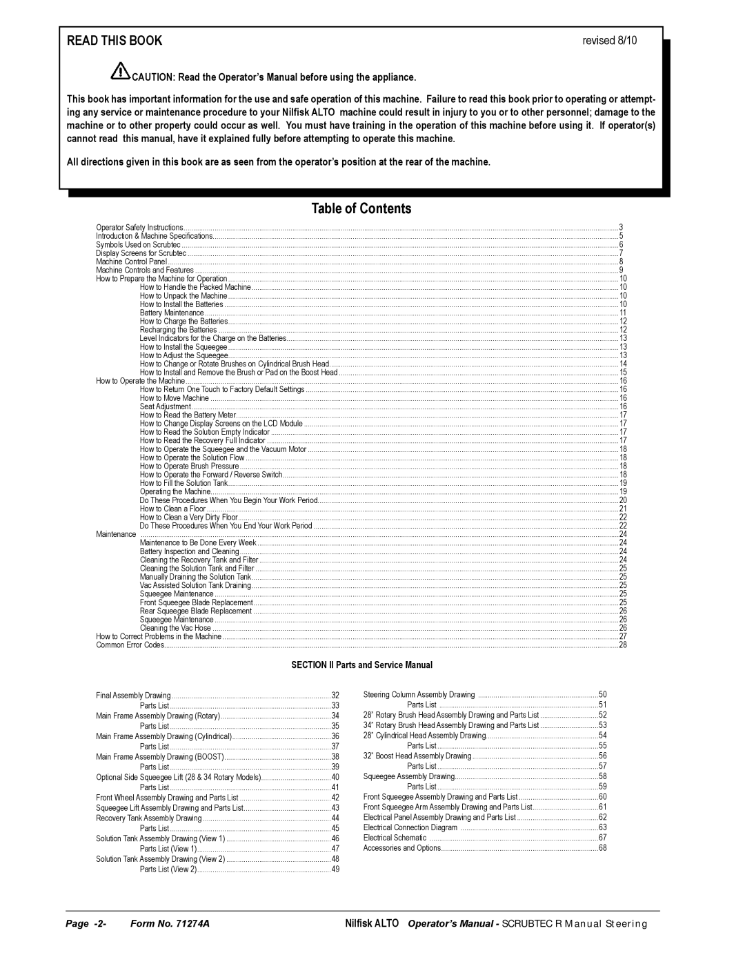 Nilfisk-ALTO 586, 571 manual Table of Contents 