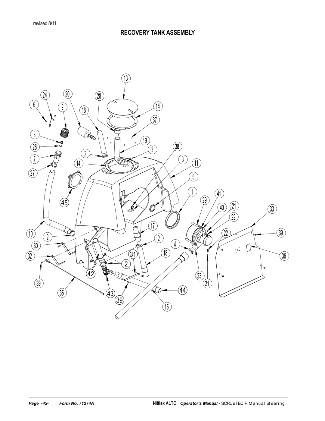 Nilfisk-ALTO 586, 571 manual Recovery Tank Assembly 