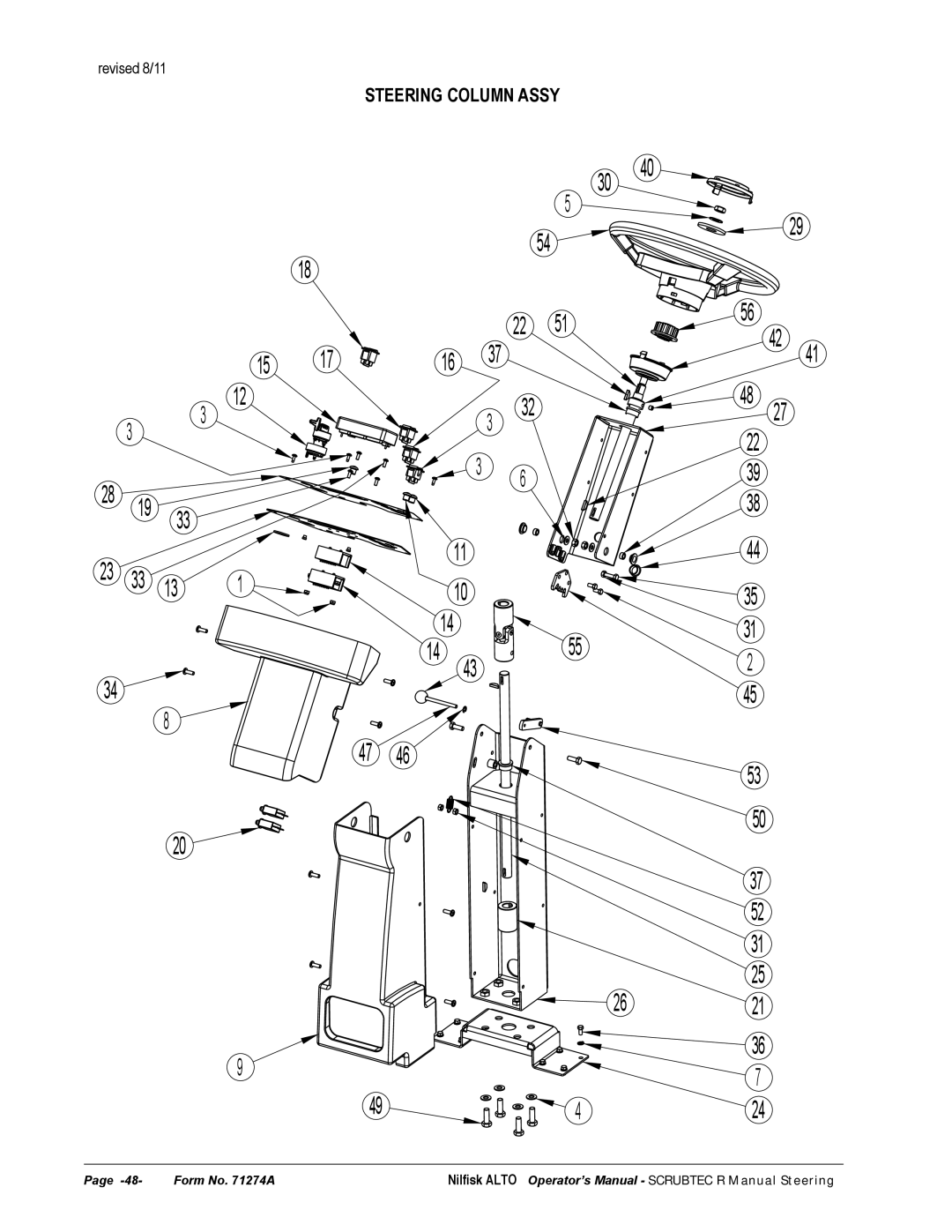 Nilfisk-ALTO 586, 571 manual Steering Column Assy 