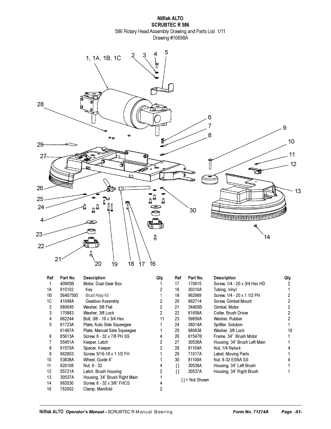 Nilfisk-ALTO 571, 586 manual 1A, 1B, 1C 20 19 18 17 