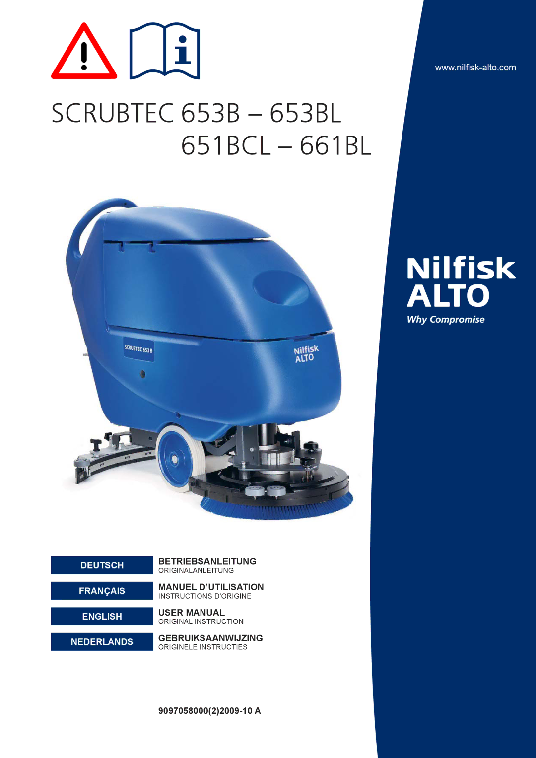 Nilfisk-ALTO manuel dutilisation Scrubtec 653B 653BL 651BCL 661BL, 909705800022009-10 a 