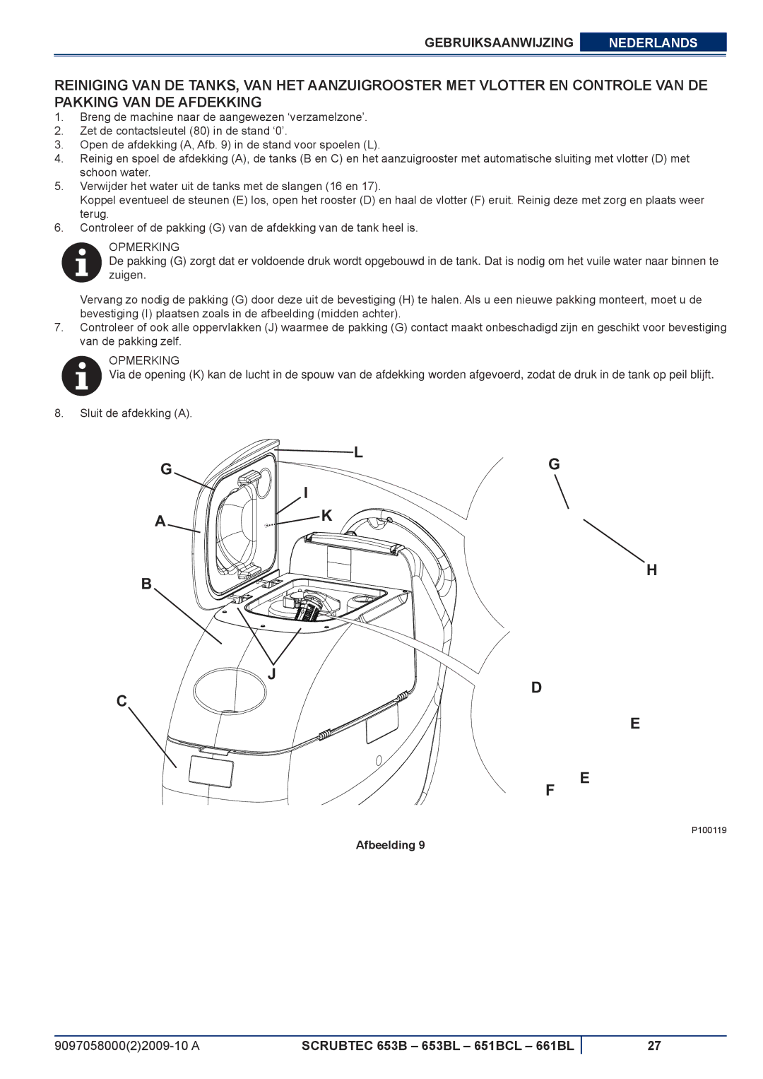 Nilfisk-ALTO 661BL, 651BCL, 653BL manuel dutilisation Sluit de afdekking a 