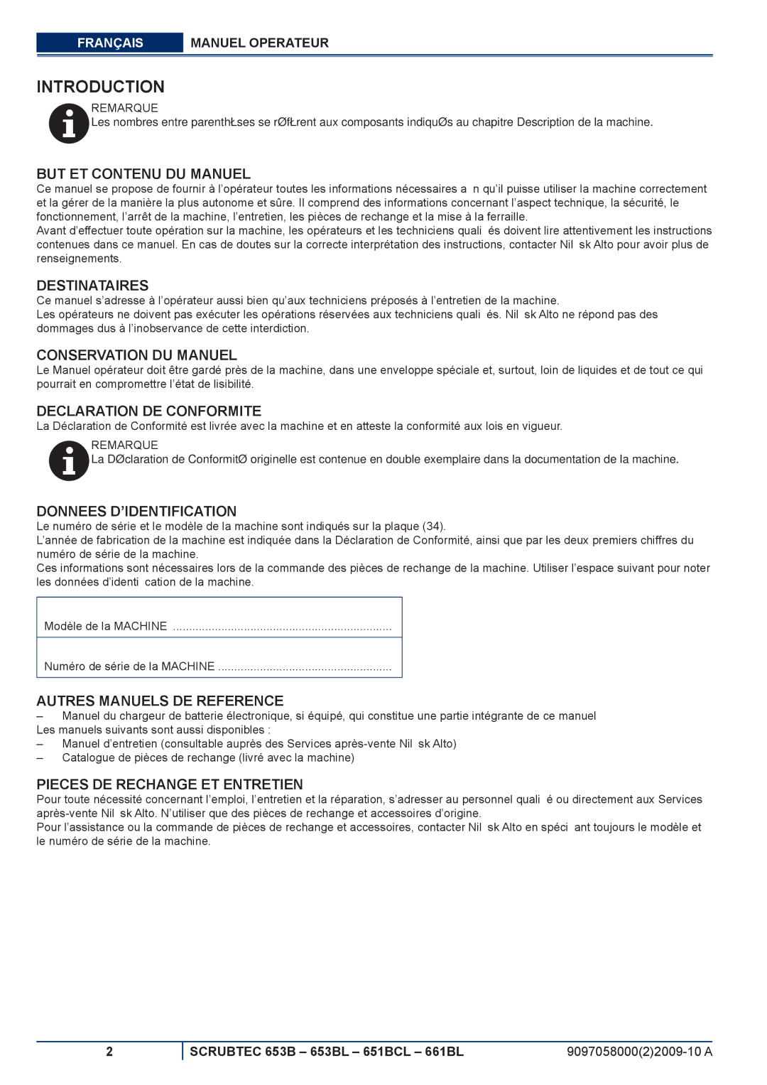 Nilfisk-ALTO 651BCL, 653BL, 661BL manuel dutilisation Introduction 