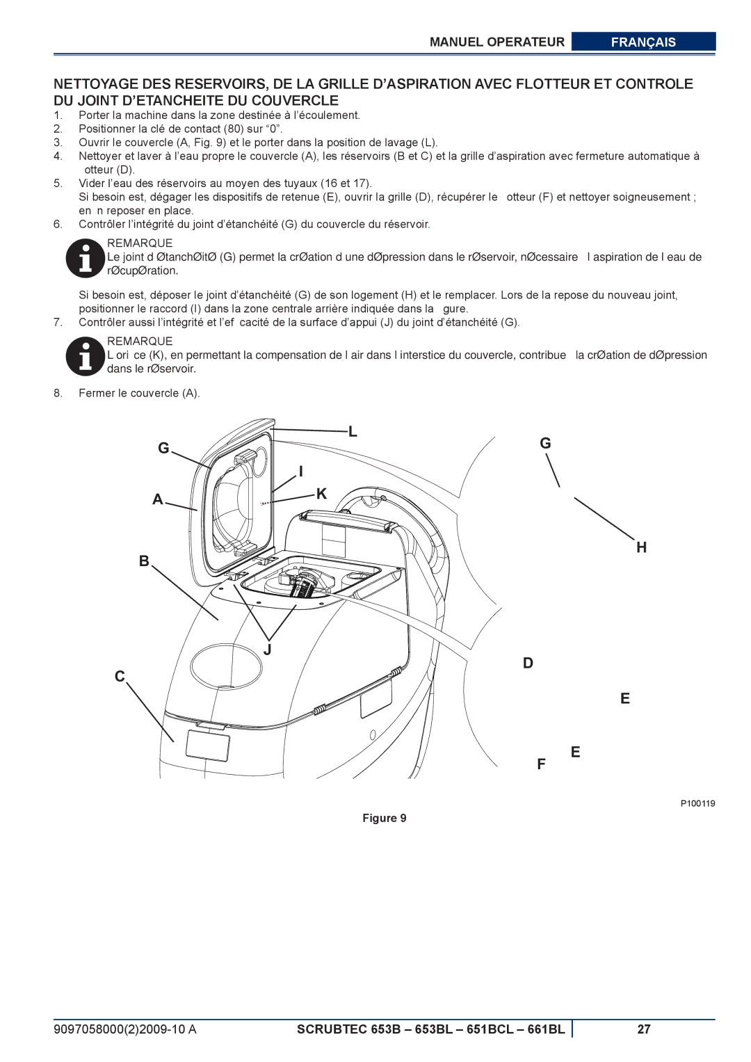 Nilfisk-ALTO 661BL, 651BCL, 653BL manuel dutilisation Fermer le couvercle a 