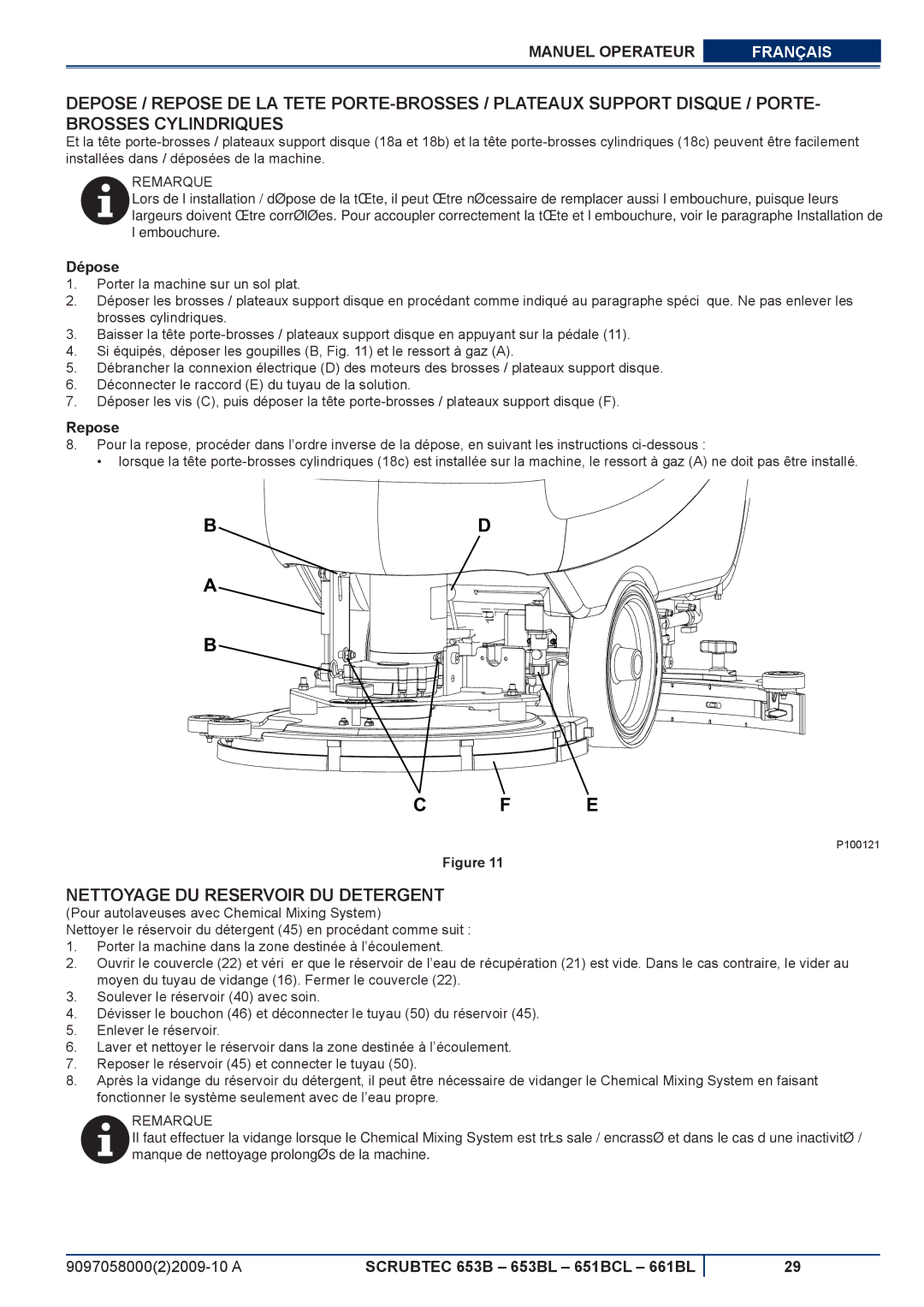 Nilfisk-ALTO 653BL, 651BCL, 661BL manuel dutilisation Nettoyage DU Reservoir DU Detergent, Dépose, Repose 