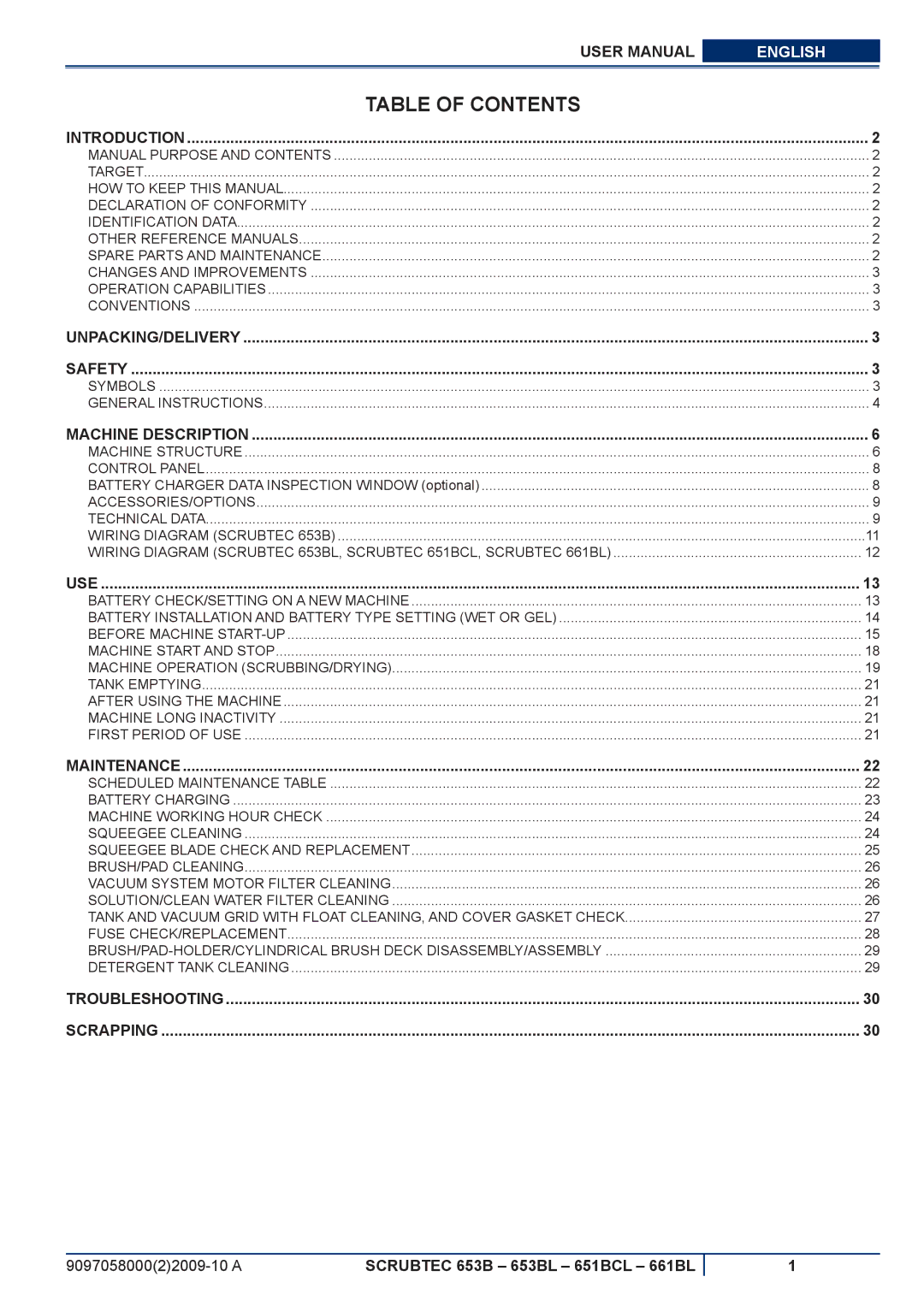 Nilfisk-ALTO 661BL, 651BCL, 653BL manuel dutilisation Table of Contents 