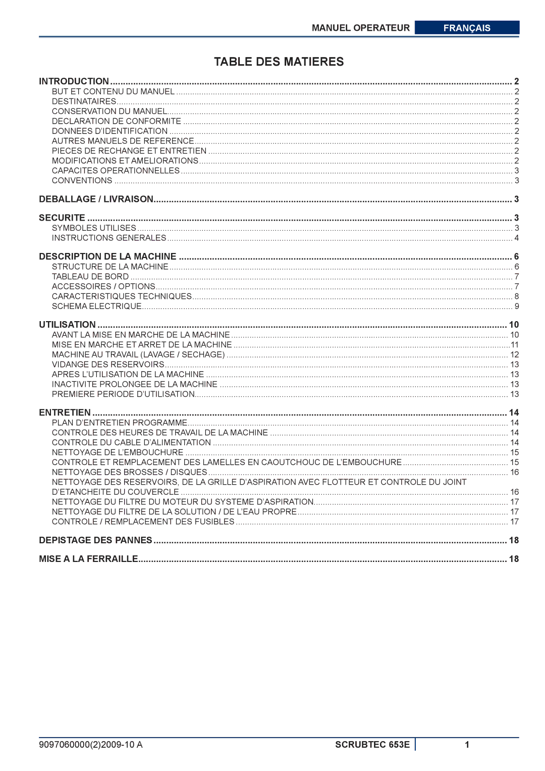 Nilfisk-ALTO 653E manuel dutilisation Table DES Matieres, Introduction 