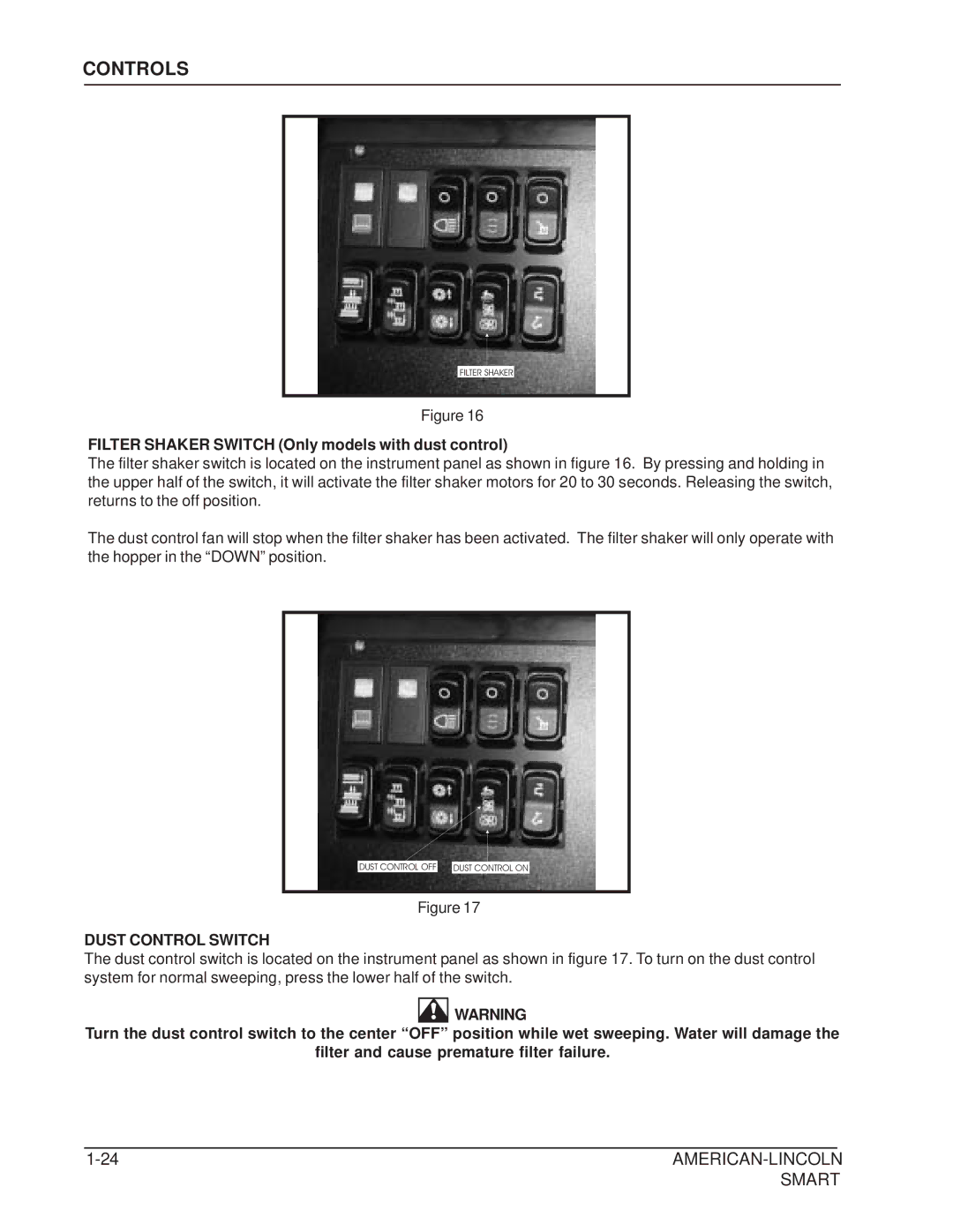 Nilfisk-ALTO 692003 manual Filter Shaker Switch Only models with dust control, Dust Control Switch 