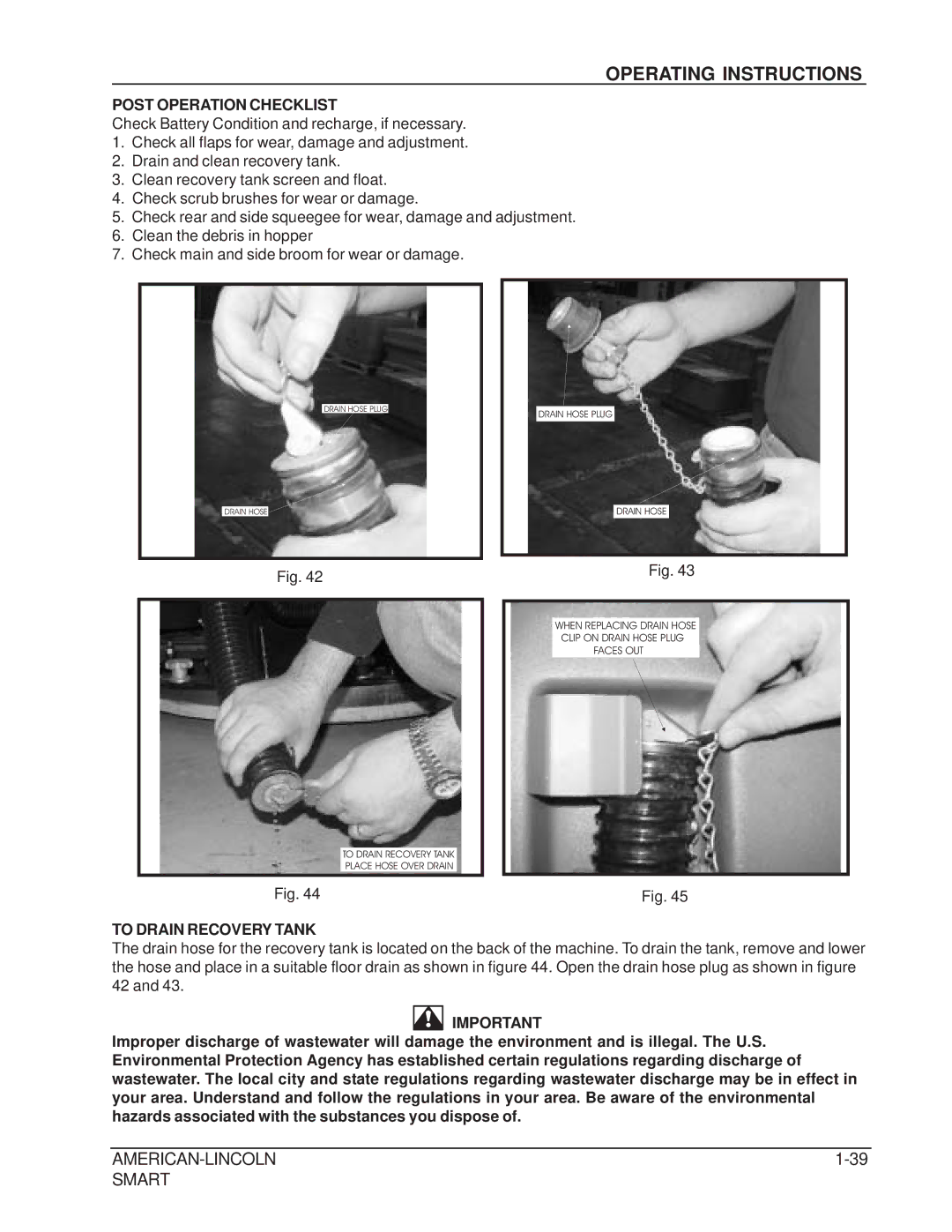 Nilfisk-ALTO 692003 manual Post Operation Checklist, To Drain Recovery Tank 