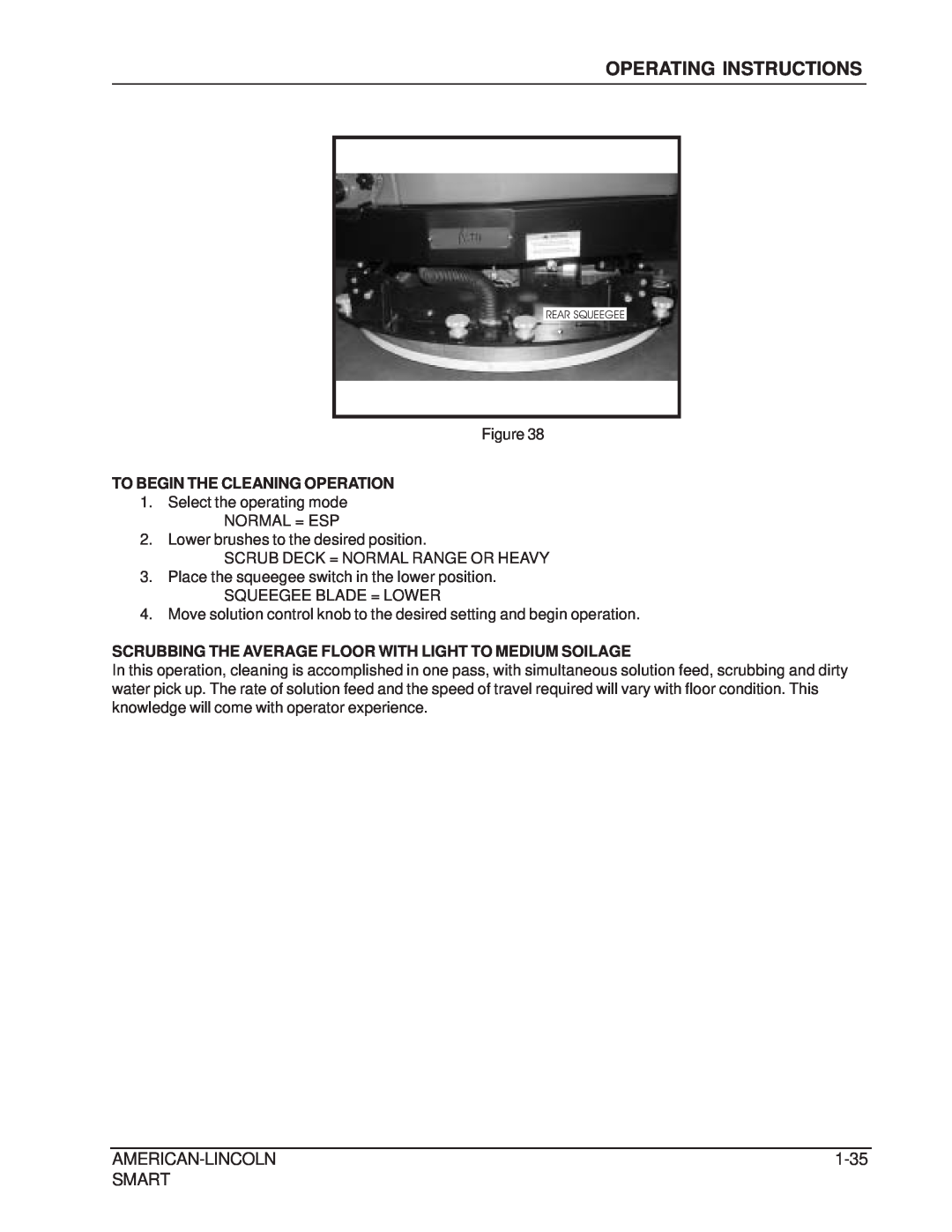 Nilfisk-ALTO 692003 manual Operating Instructions, American-Lincoln, 1-35, Smart, To Begin The Cleaning Operation 
