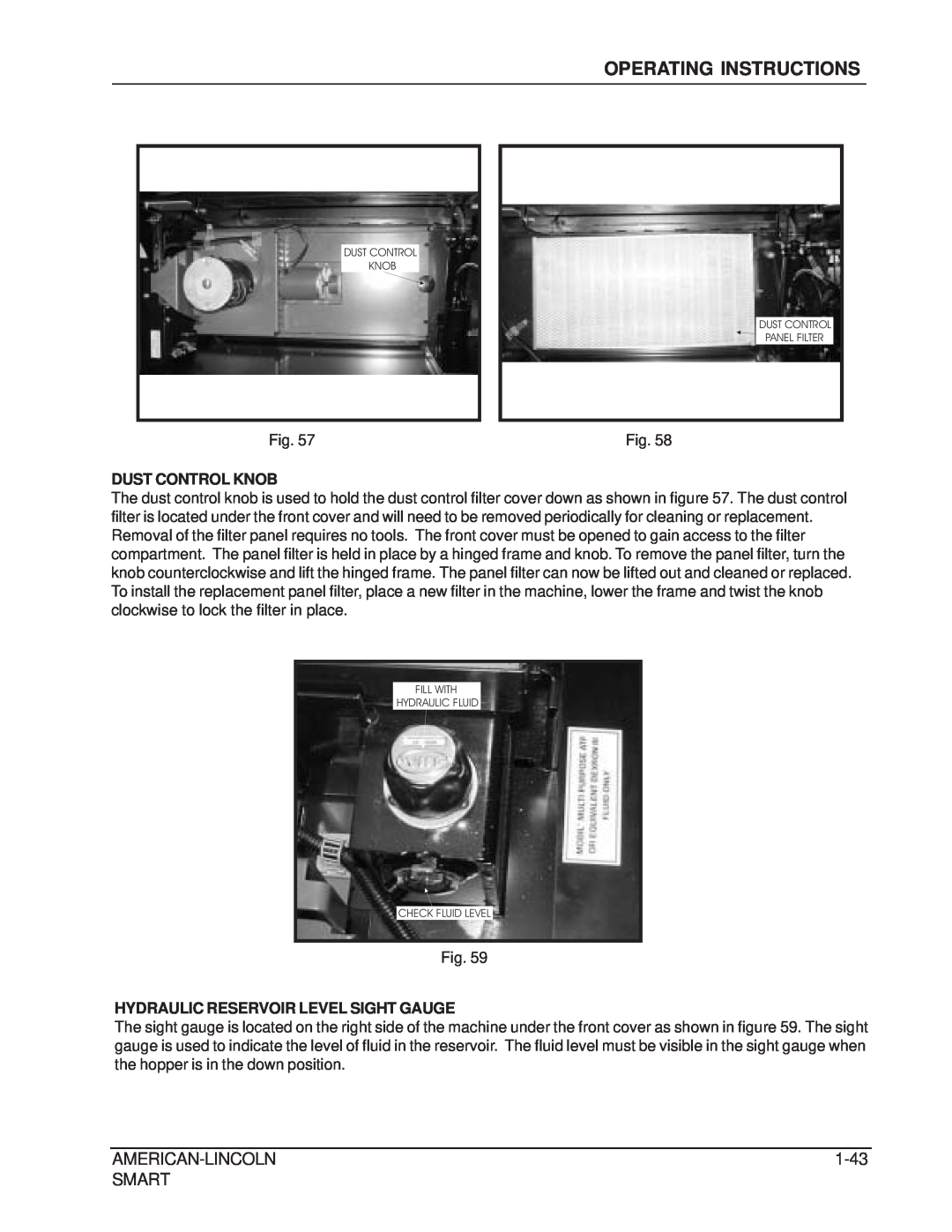 Nilfisk-ALTO 692003 manual Operating Instructions, American-Lincoln, 1-43, Smart, Dust Control Knob 