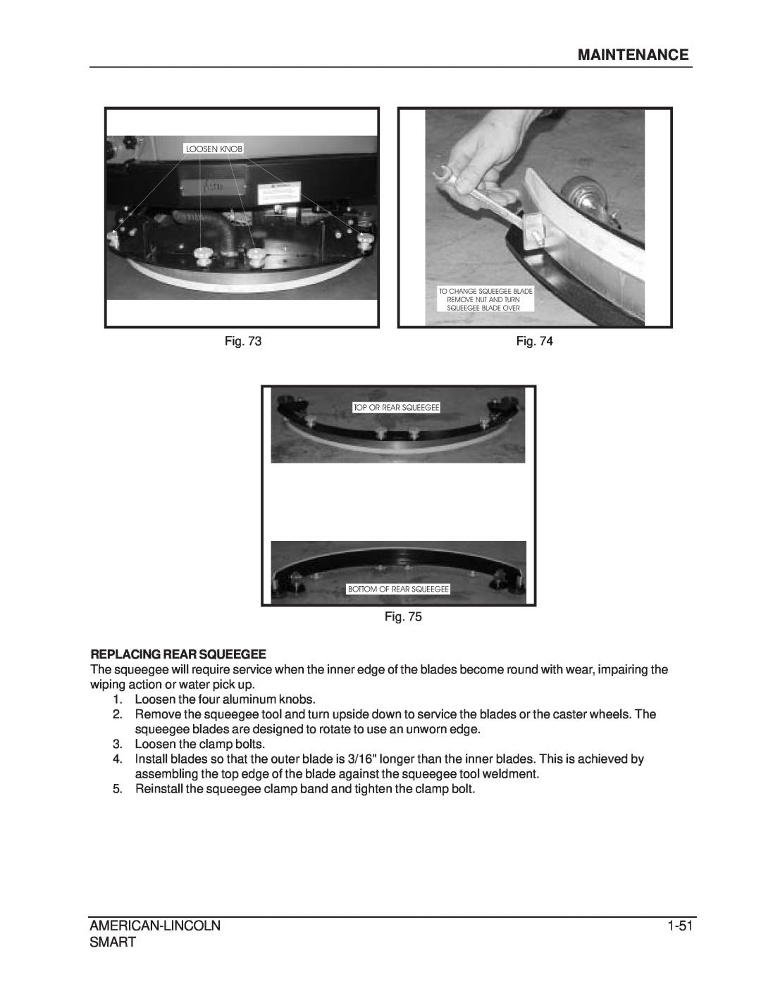 Nilfisk-ALTO 692003 manual Maintenance, American-Lincoln, 1-51, Smart, Replacing Rear Squeegee 