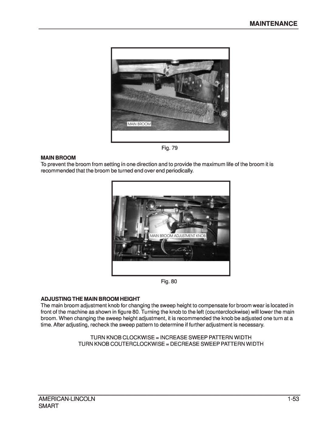Nilfisk-ALTO 692003 manual Maintenance, American-Lincoln, 1-53, Smart, Adjusting The Main Broom Height 