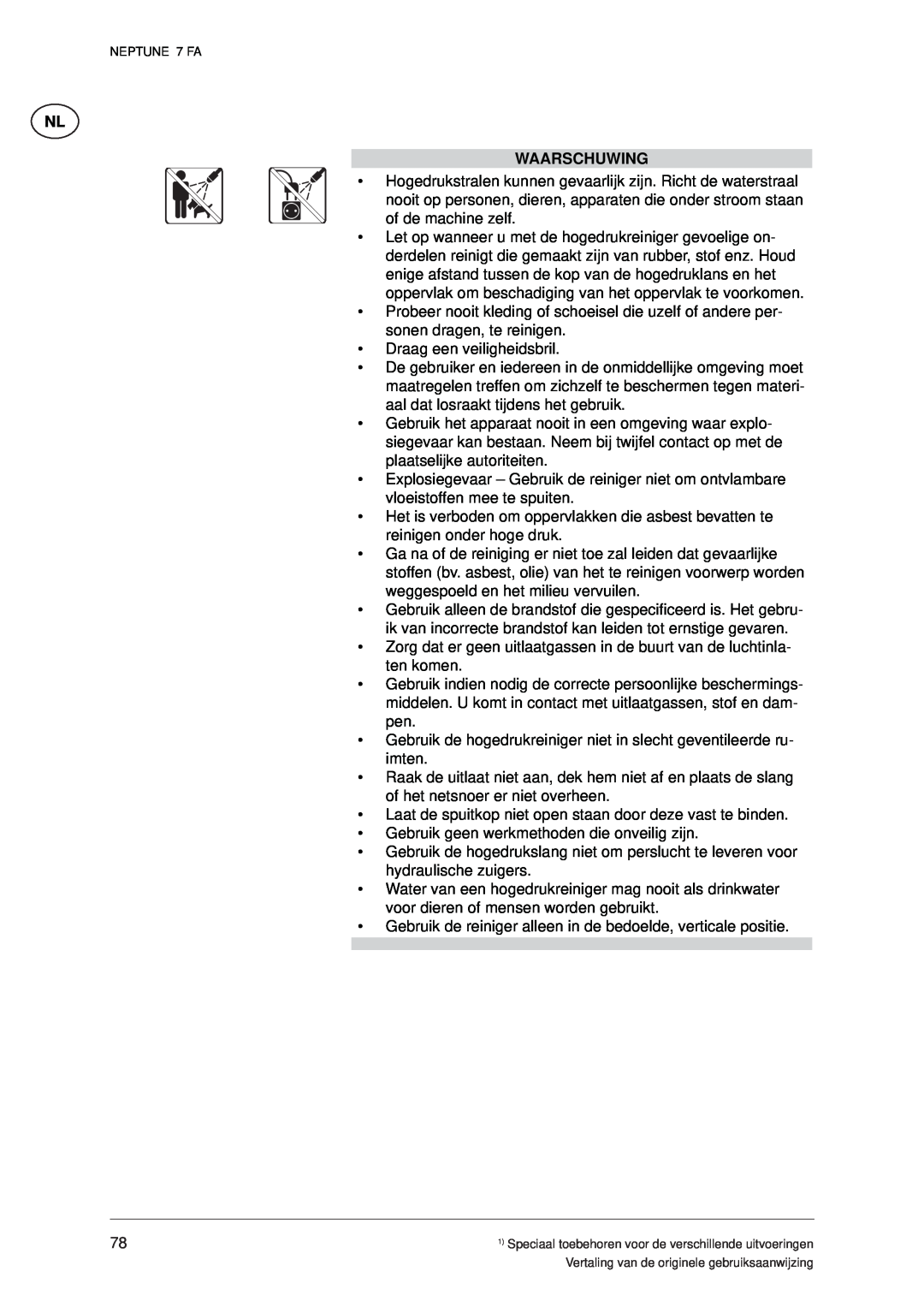 Nilfisk-ALTO 7 FA manual Waarschuwing 