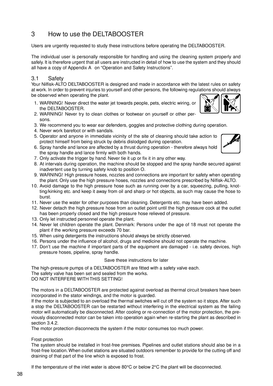 Nilfisk-ALTO 7309021 user manual How to use the Deltabooster, Safety, Save these instructions for later, Frost protection 