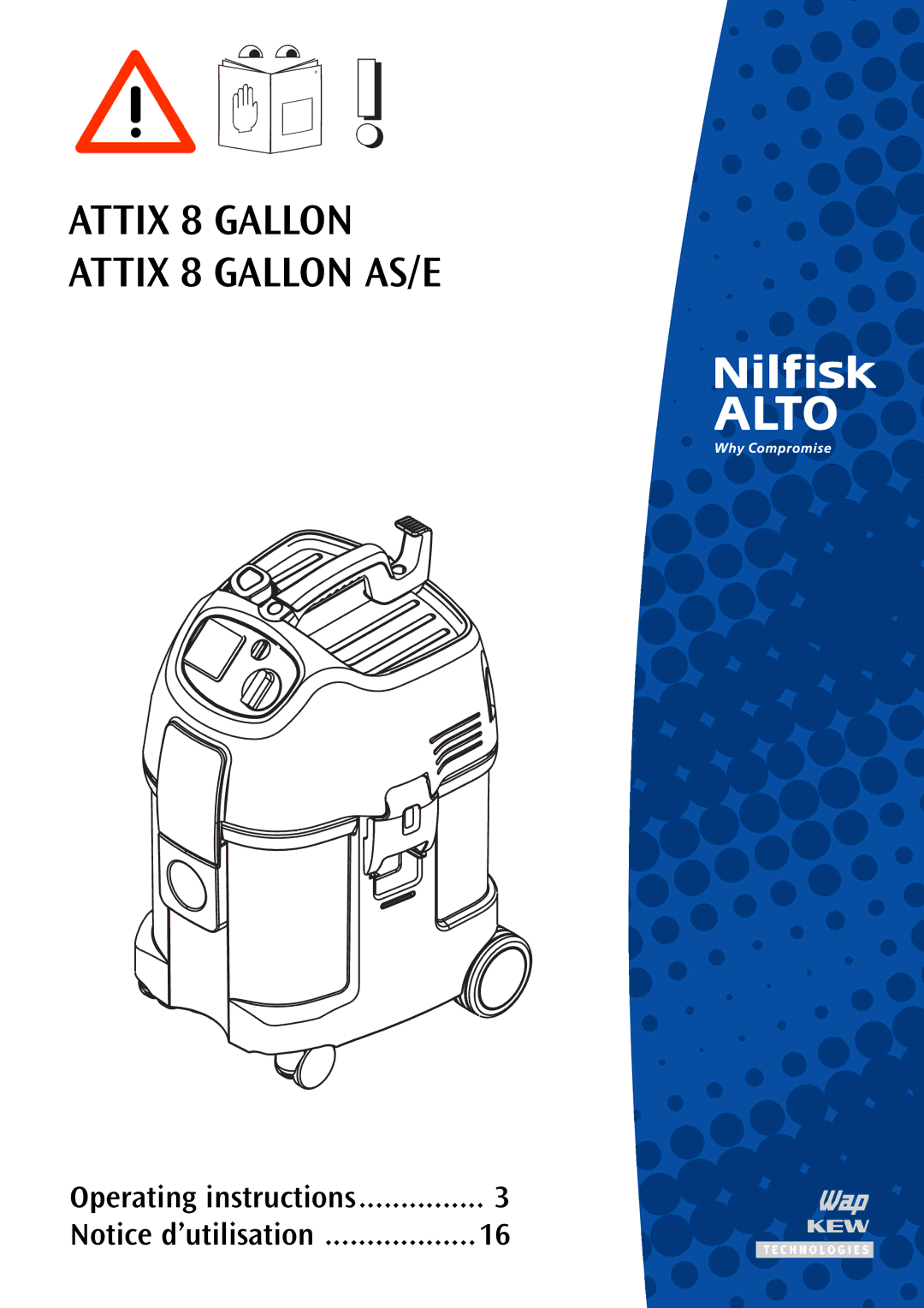 Nilfisk-ALTO ATTIX 8 GALLON, 8 GALLON AE, 8 GALLON AS manual Attix 8 Gallon Attix 8 Gallon AS/E 