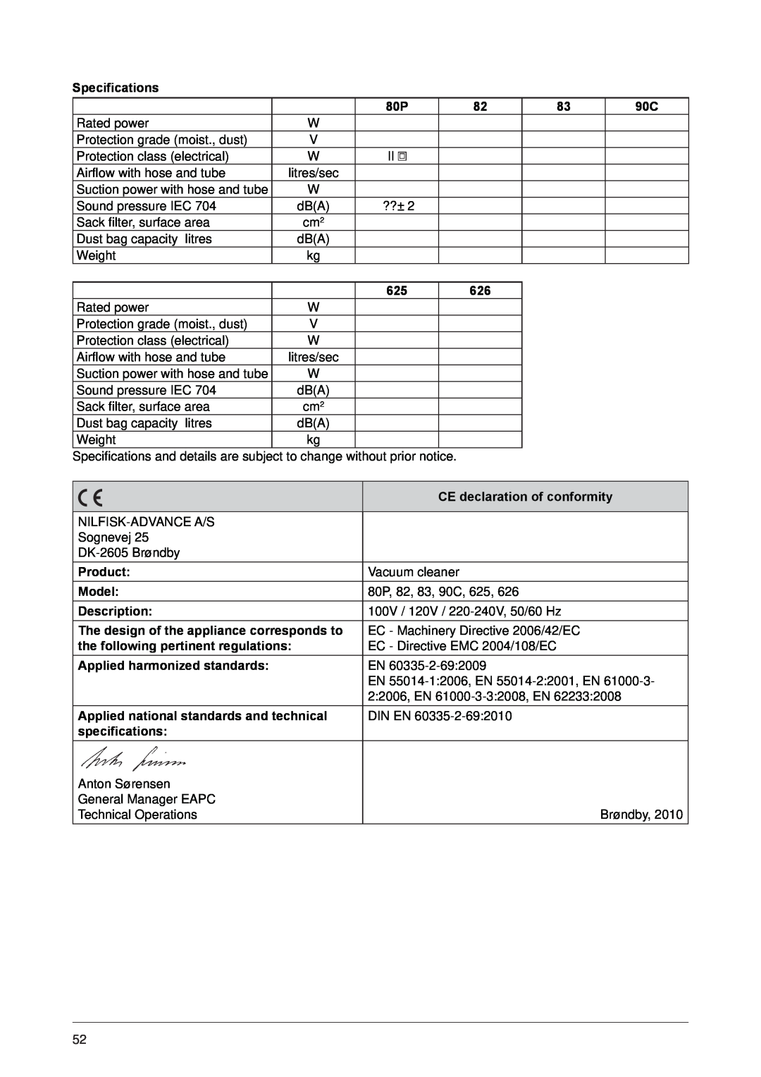 Nilfisk-ALTO 80P operating instructions Specifications 