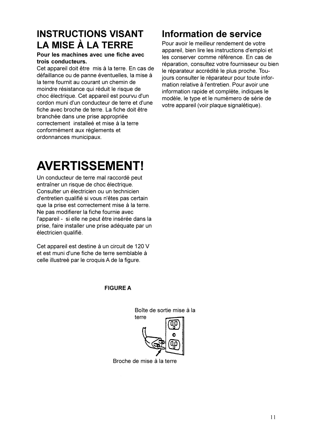 Nilfisk-ALTO UZ 878, 878B manual Instructions Visant LA Mise À LA Terre, Information de service 