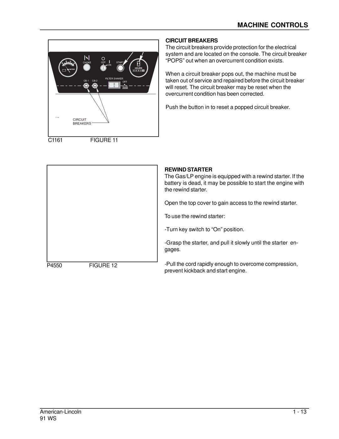 Nilfisk-ALTO 91WS manual Circuit Breakers, Rewind Starter 