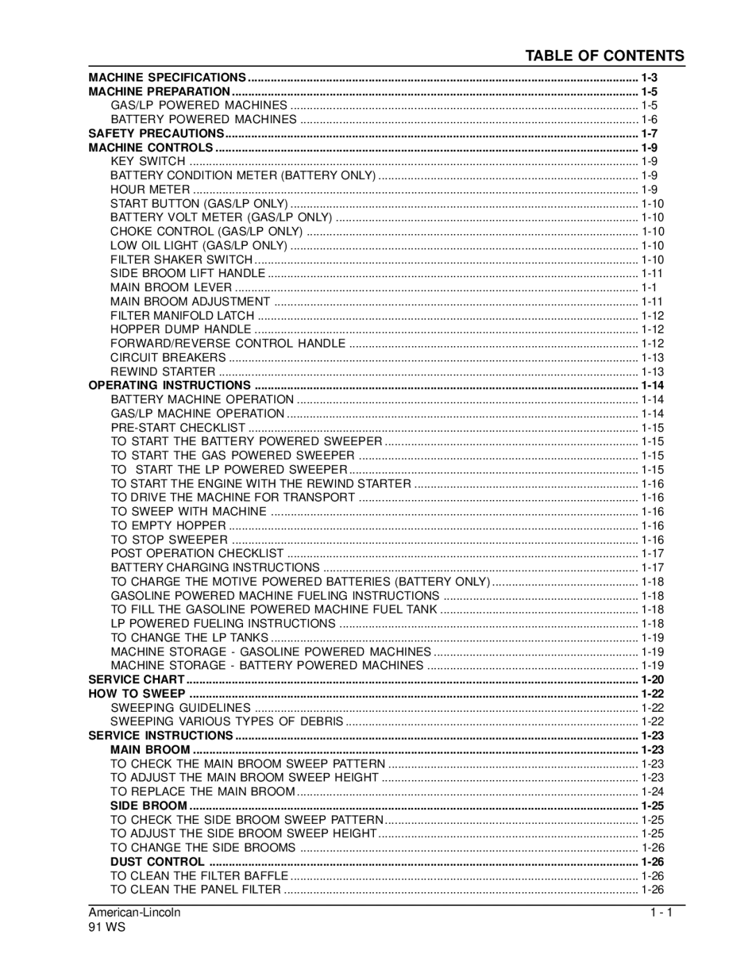 Nilfisk-ALTO 91WS manual Table of Contents 