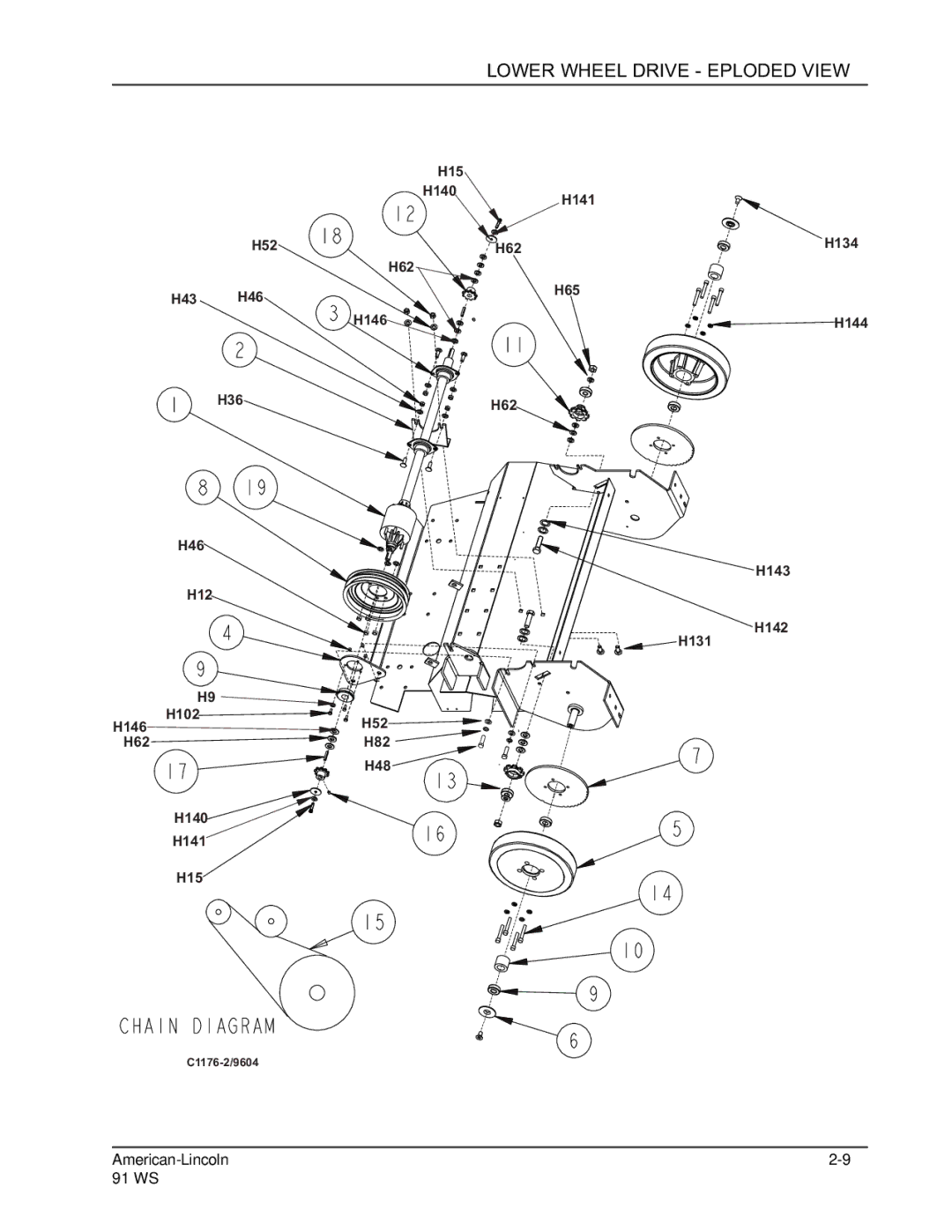 Nilfisk-ALTO 91WS manual Lower Wheel Drive Exploded View 