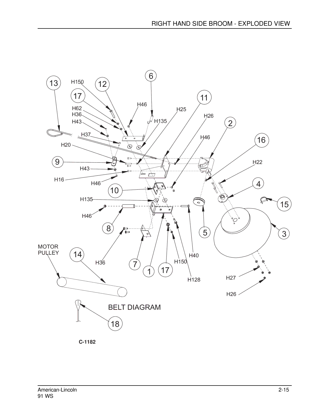 Nilfisk-ALTO 91WS manual 13 H150, Right Hand Side Broom Exploded View 