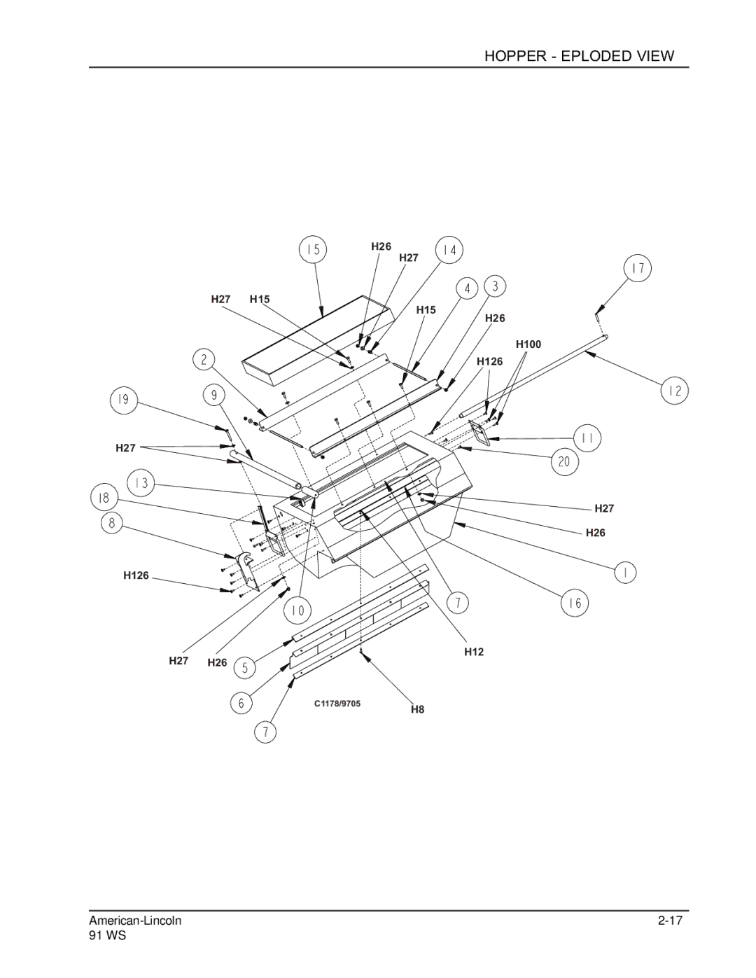 Nilfisk-ALTO 91WS manual Hopper Exploded View 