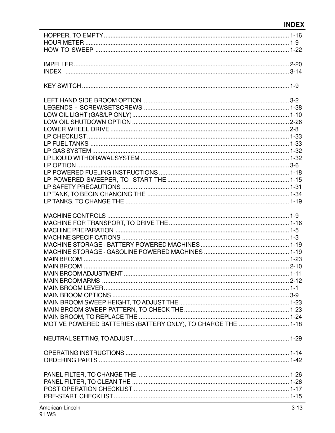 Nilfisk-ALTO 91WS manual Index 