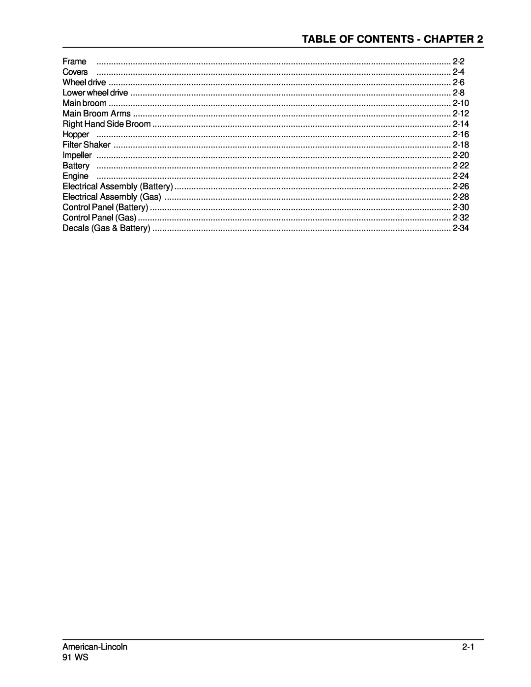 Nilfisk-ALTO 91WS manual Table Of Contents - Chapter 