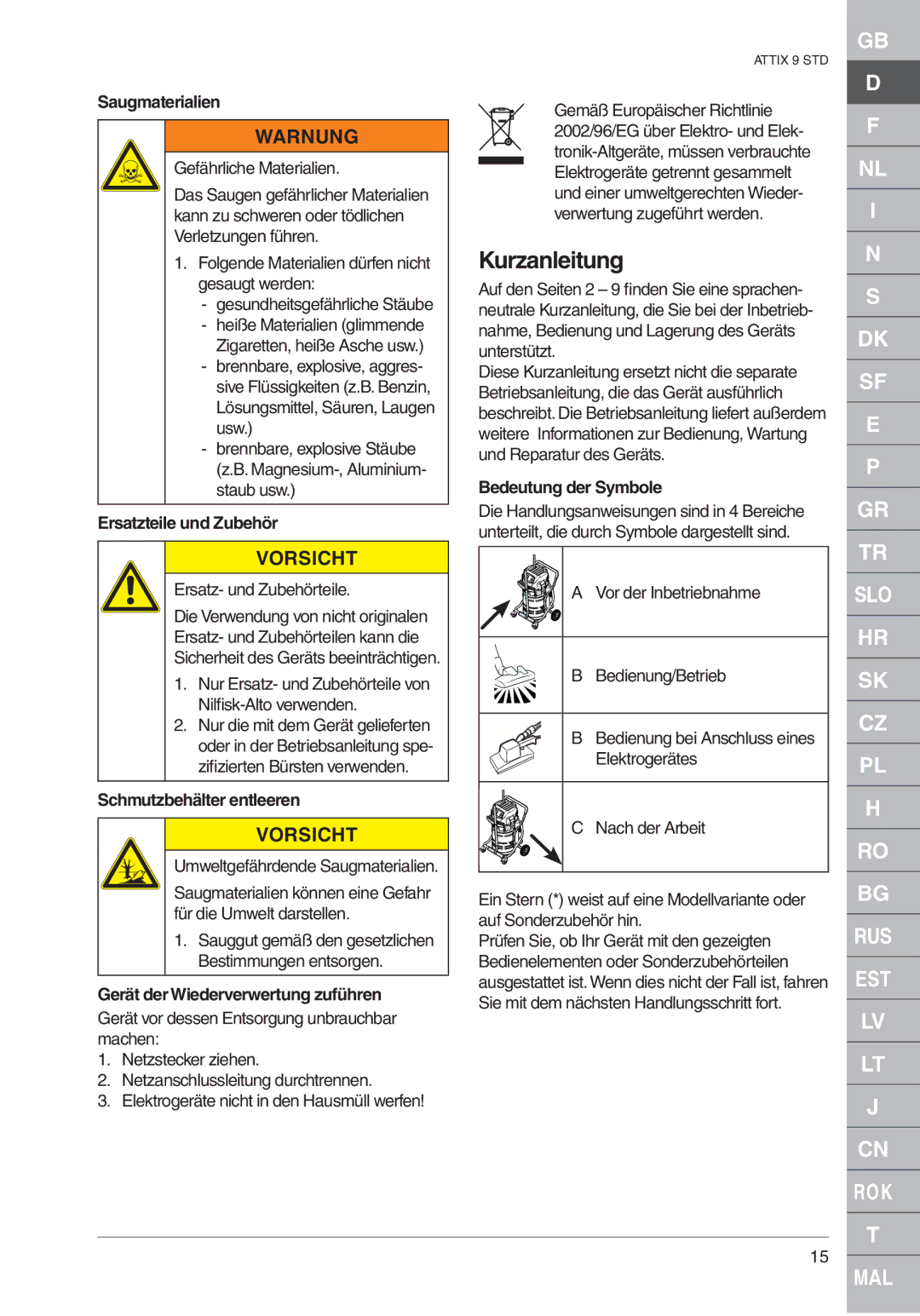 Nilfisk-ALTO ATTIX 961-01 quick start Kurzanleitung 