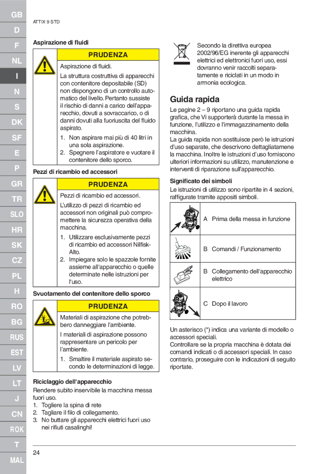 Nilfisk-ALTO ATTIX 961-01 quick start Guida rapida 