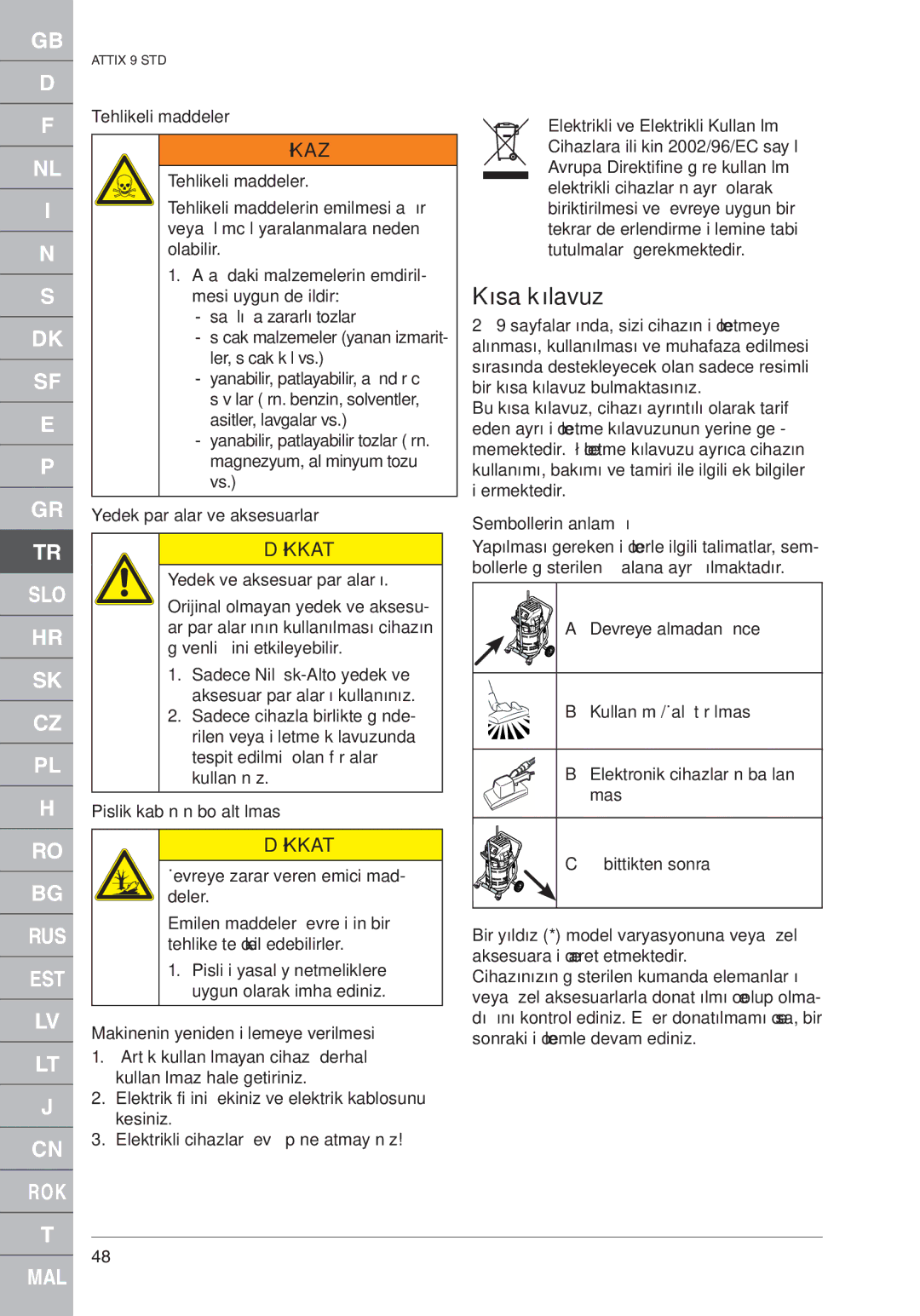 Nilfisk-ALTO ATTIX 961-01 quick start Kısa kılavuz 