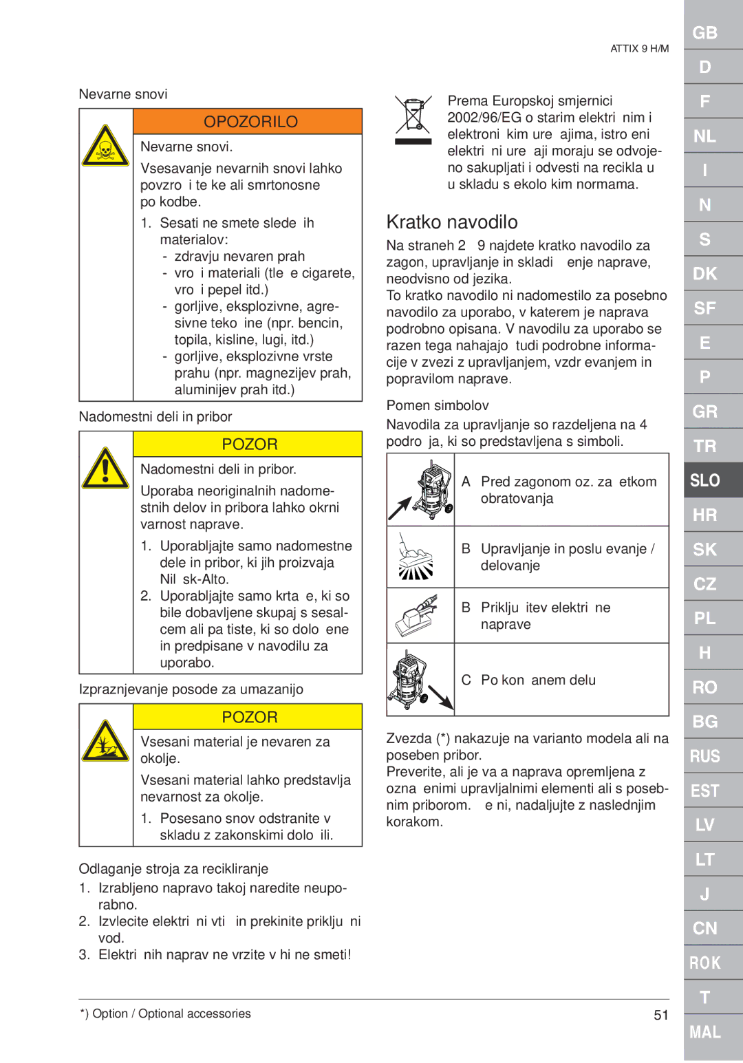 Nilfisk-ALTO ATTIX 961-01 quick start Kratko navodilo 