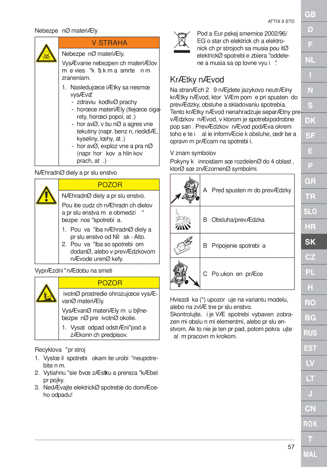 Nilfisk-ALTO ATTIX 961-01 quick start Krátky návod 