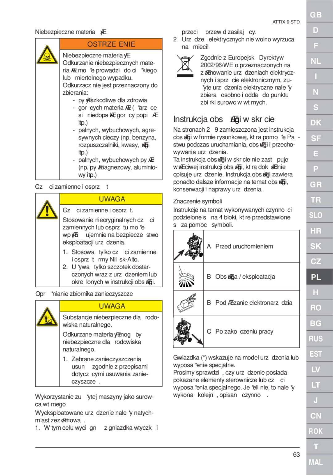 Nilfisk-ALTO ATTIX 961-01 quick start Instrukcja obsługi w skrócie 