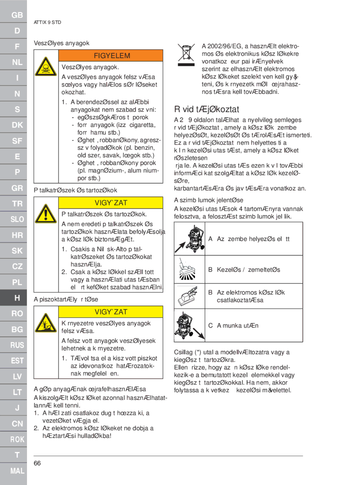 Nilfisk-ALTO ATTIX 961-01 quick start Rövid tájékoztató 