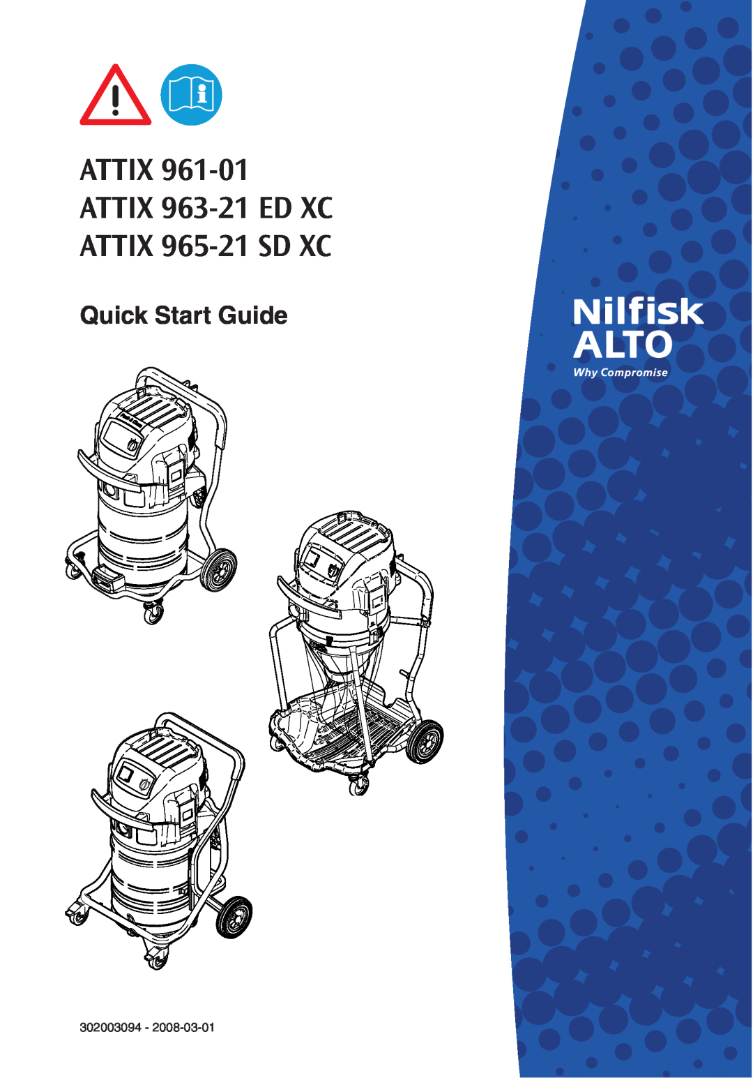 Nilfisk-ALTO quick start Quick Start Guide, ATTIX 961-01ATTIX 963-21ED XC ATTIX 965-21SD XC 