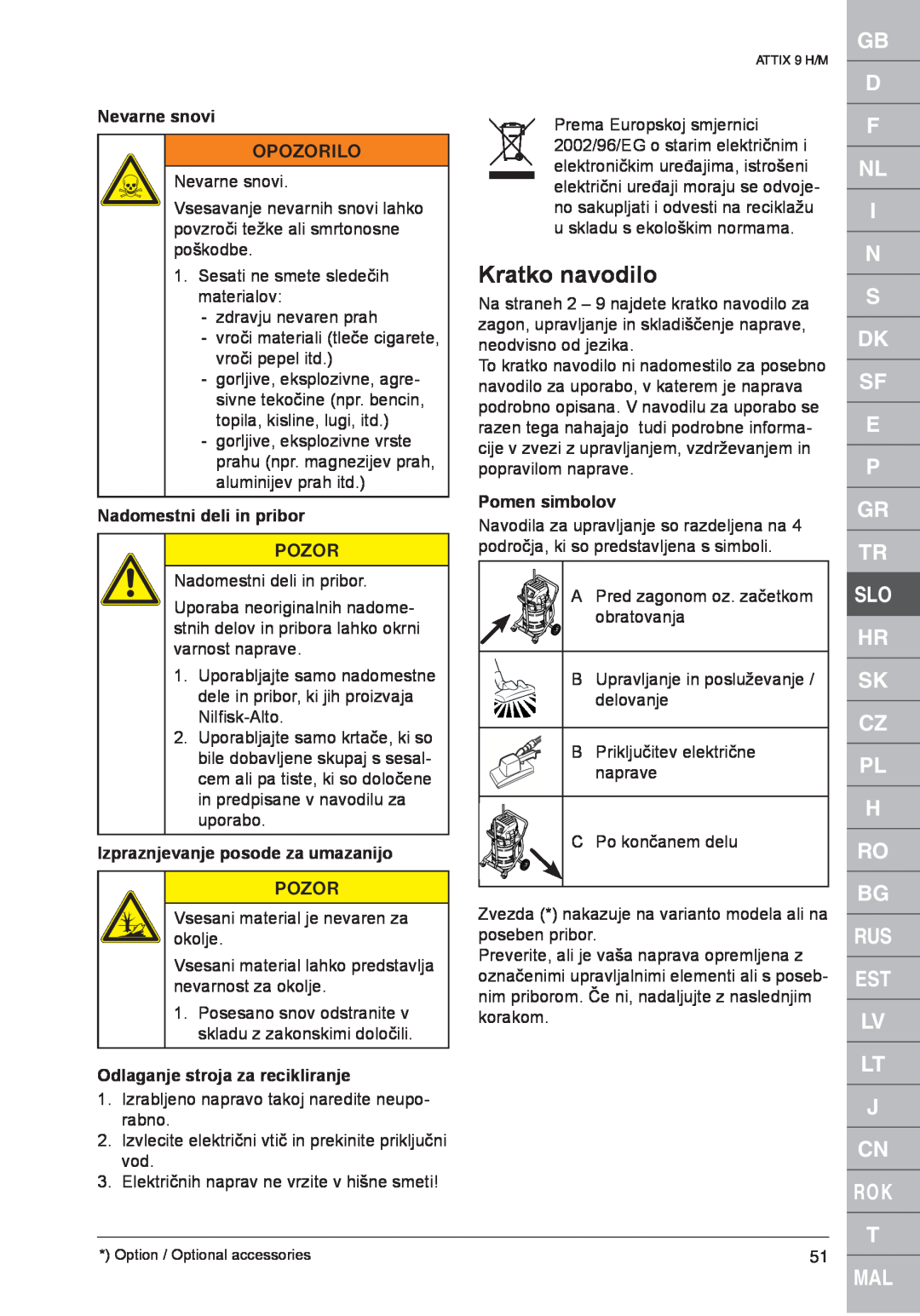 Nilfisk-ALTO ATTIX 961-01 Kratko navodilo, Nevarne snovi, Nadomestni deli in pribor, Izpraznjevanje posode za umazanijo 