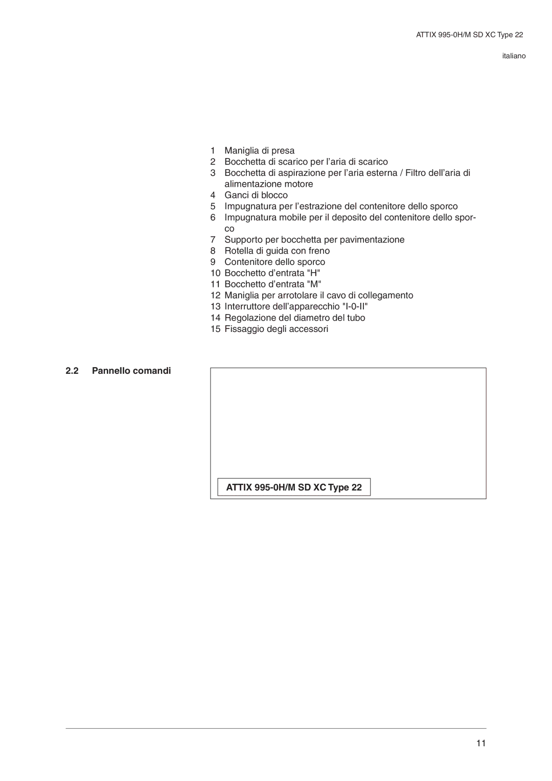 Nilfisk-ALTO operating instructions Pannello comandi, Attix 995-0H/M SD XC Type 