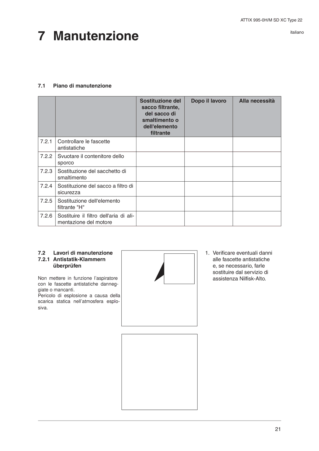 Nilfisk-ALTO 995-0H/M SD XC Manutenzione, Filtrante, Lavori di manutenzione 7.2.1 Antistatik-Klammern Überprüfen 