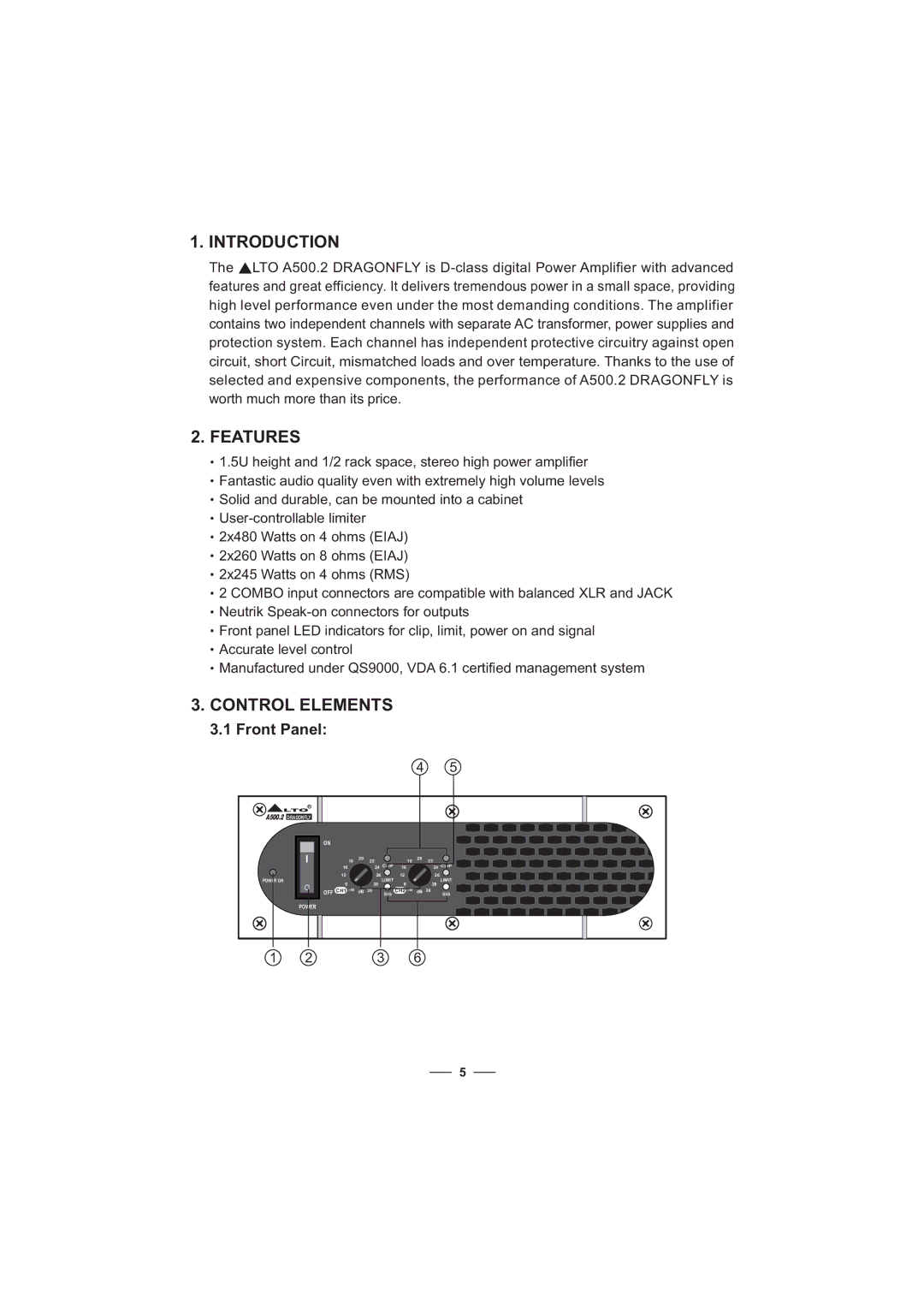 Nilfisk-ALTO A500.2 user manual Introduction, Features, Control Elements, Front Panel 